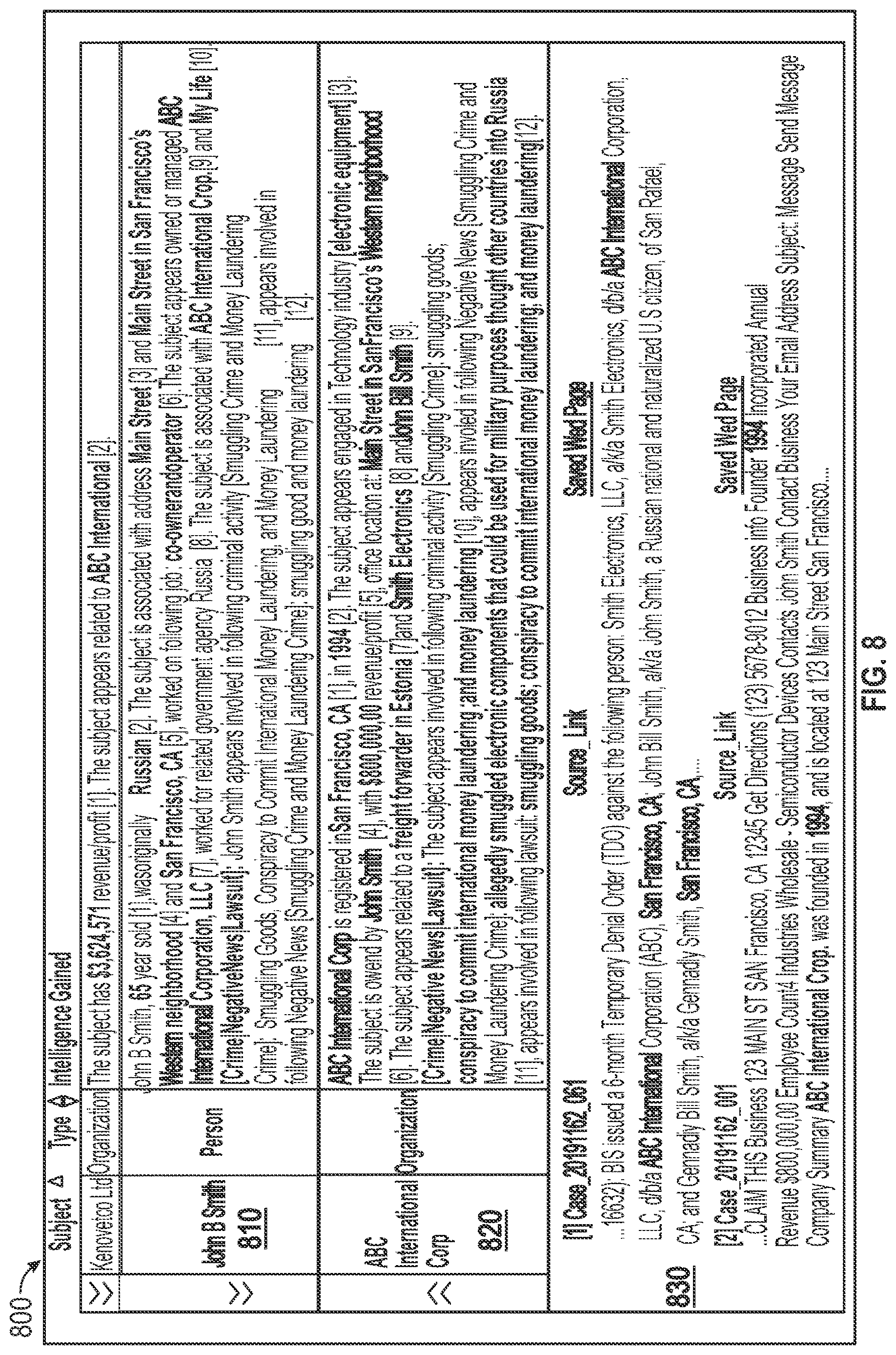 Patent US12619823 Figure 8 – Computer-implemented system and method to perform natural language processing entity research and resolution
