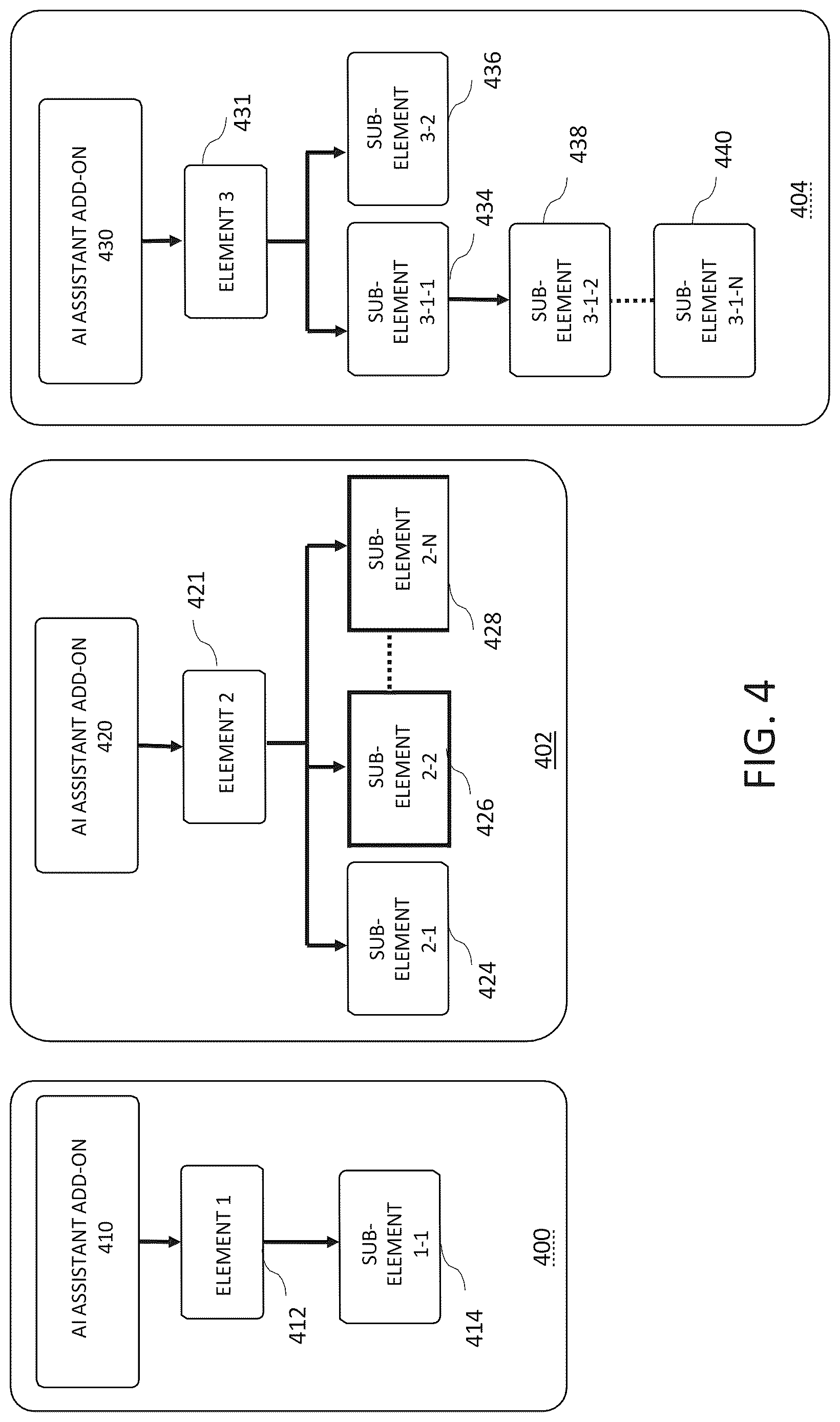 Patent US12619833 Figure 4 – Digital processing systems and methods for implementing and managing artificial intelligence functionalities in applications