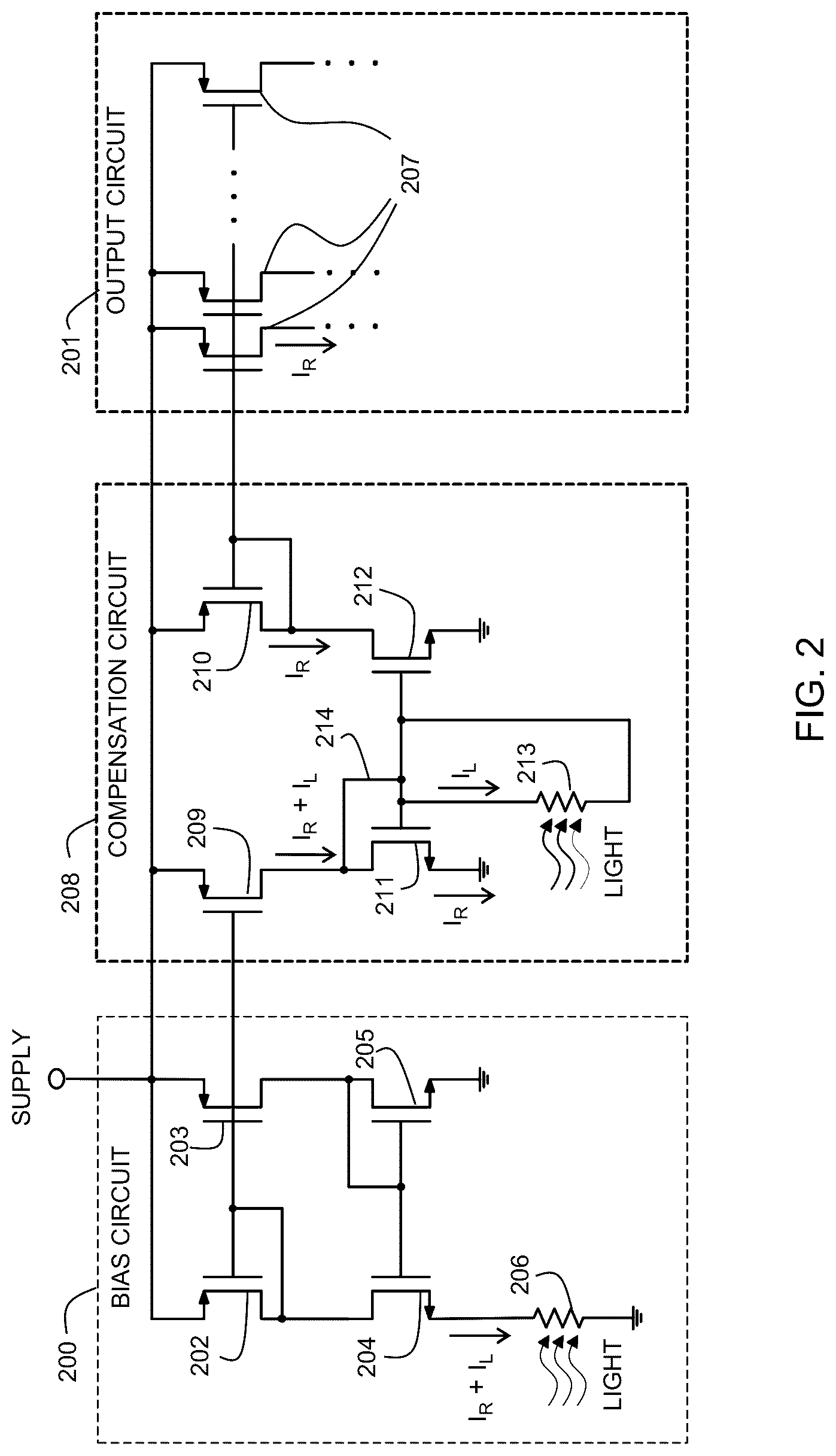 Patent US12619850 Figure 2 – Compensation for light-induced current in an integrated circuit