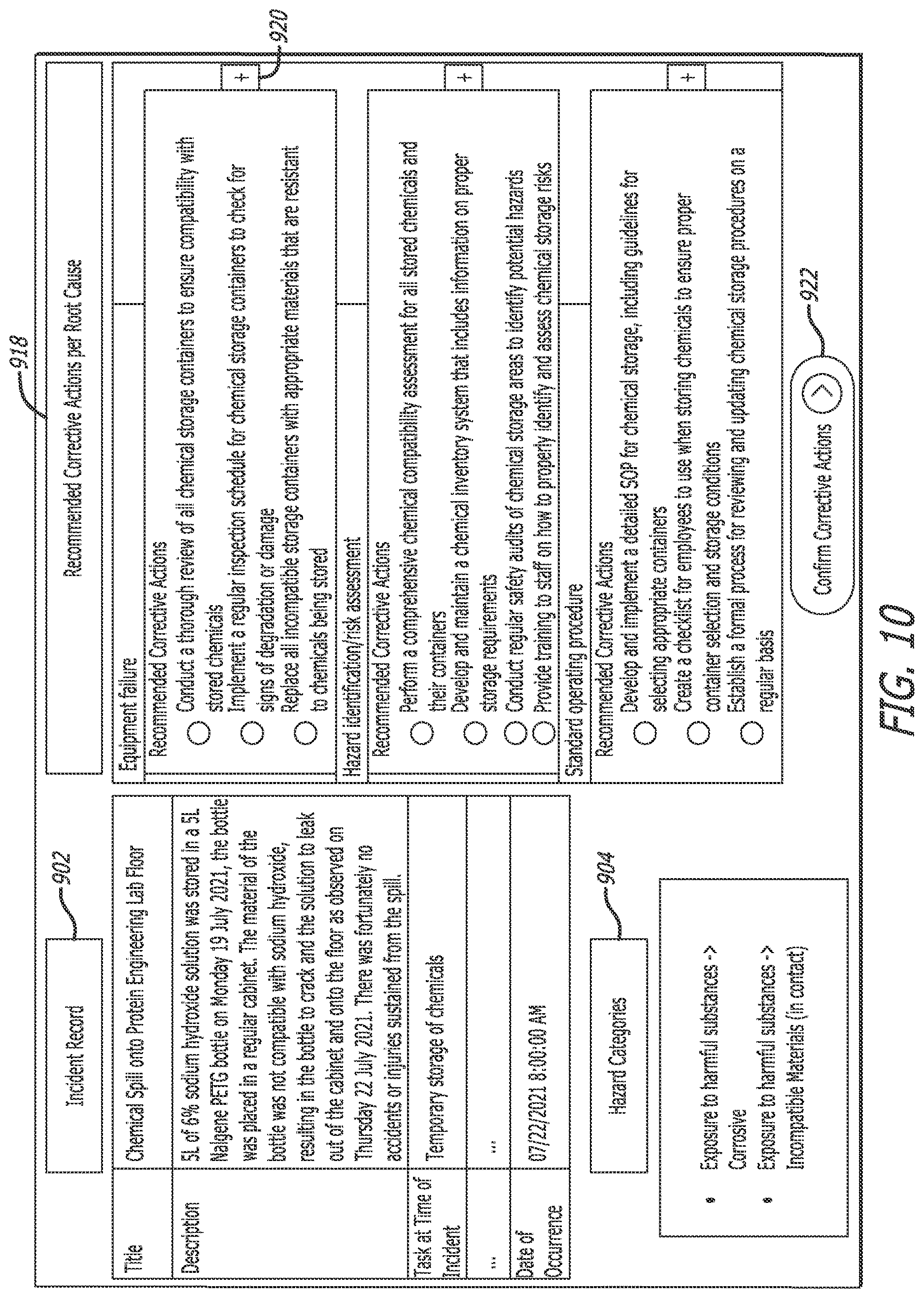 Patent US12619936 Figure 8 – Automatic root cause and corrective action identification system and method based on incident records