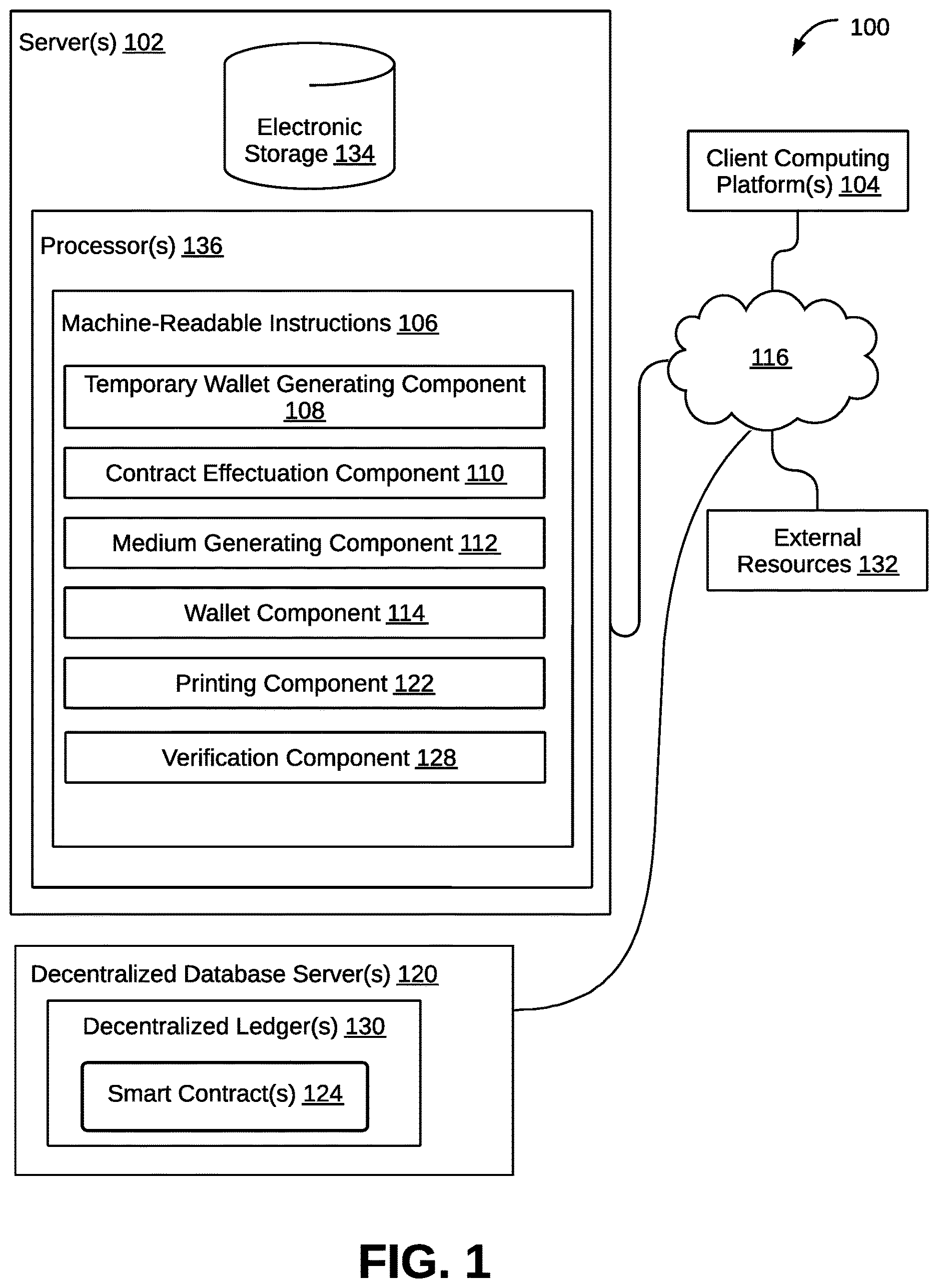 Patent US12619962 Figure 1 – Systems and methods to generate a digital asset on a temporary wallet and transfer the digital asset to a permanent digital wallet