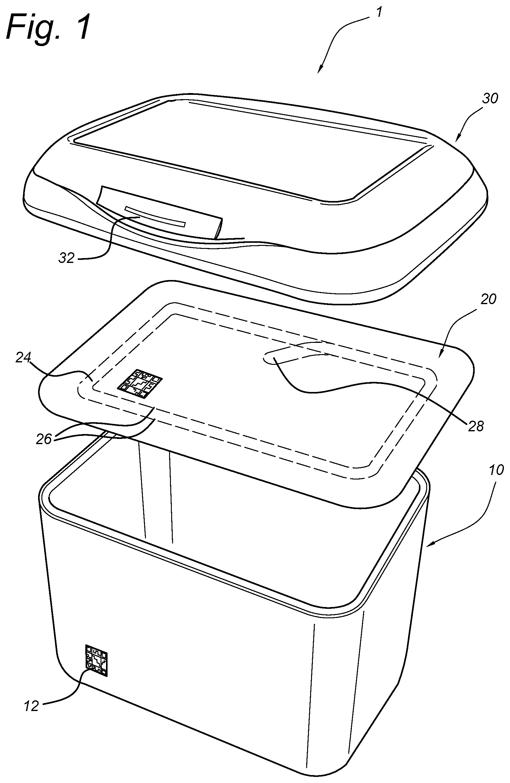 Patent US12619996 — Anti-counterfeit container — Figure 1