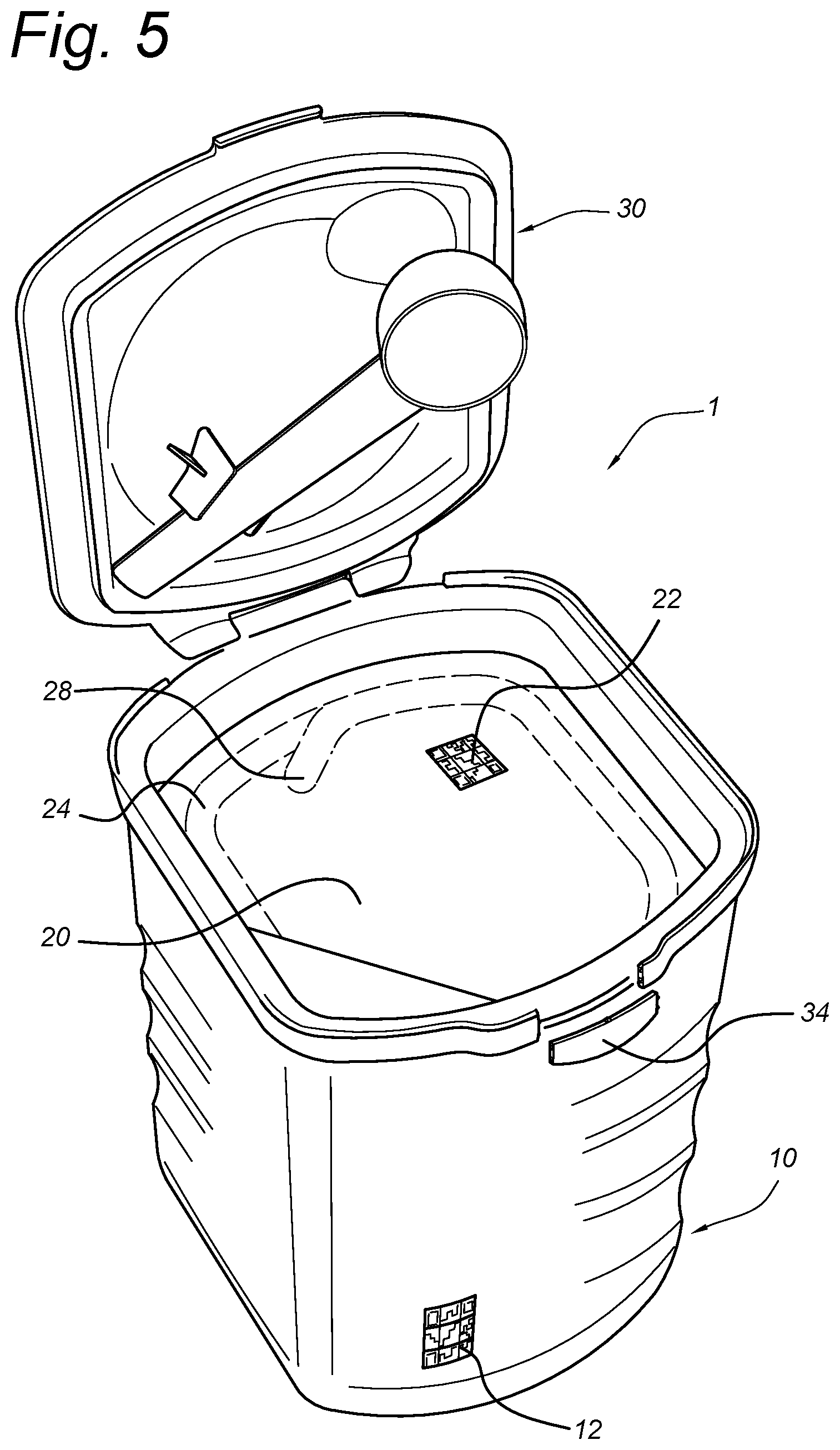 Patent US12619996 Figure 5 – Anti-counterfeit container