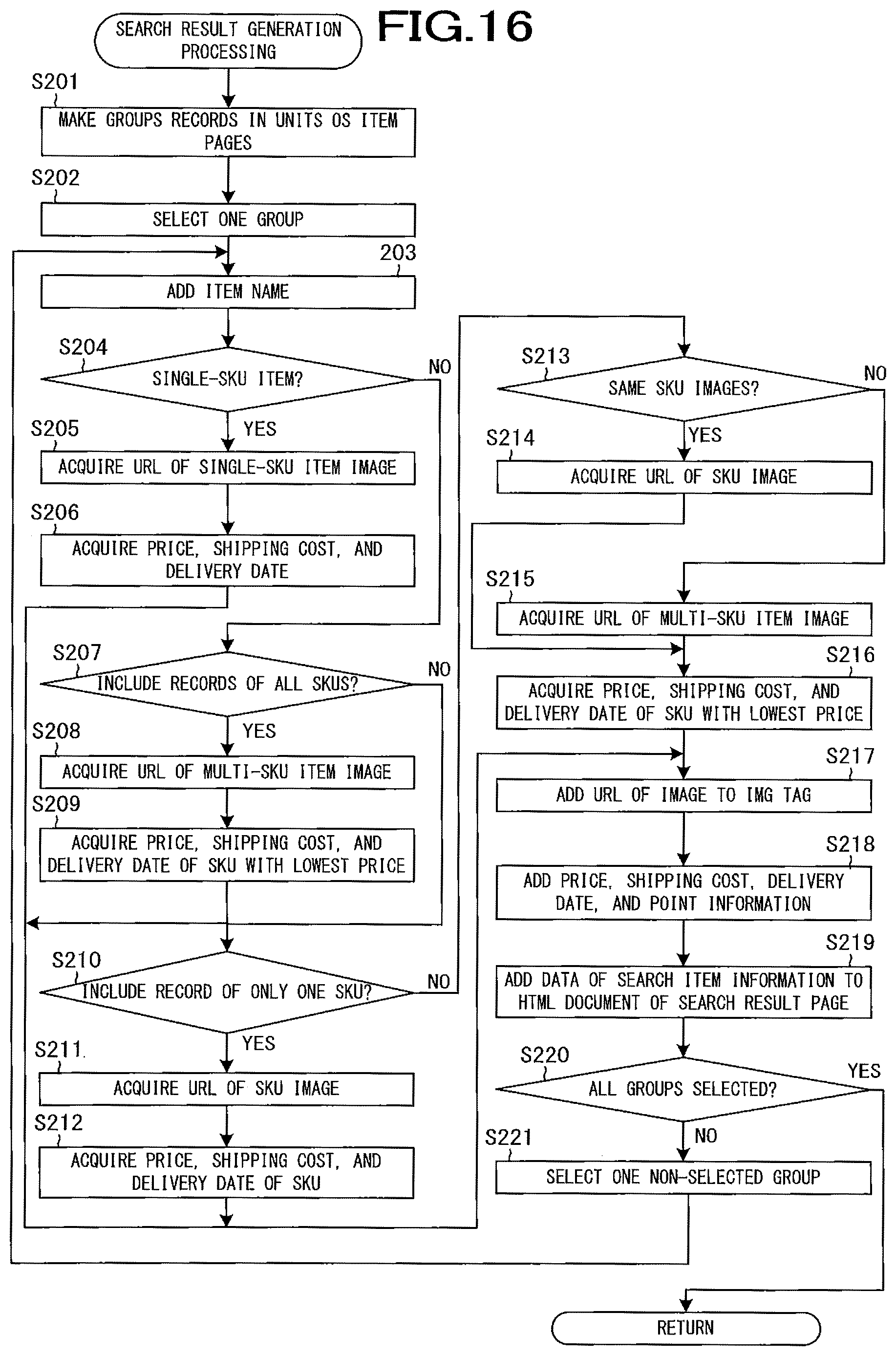 Patent US12620012 Figure 16 – Search result page transmission device, search result page transmission method, and search result page transmission program