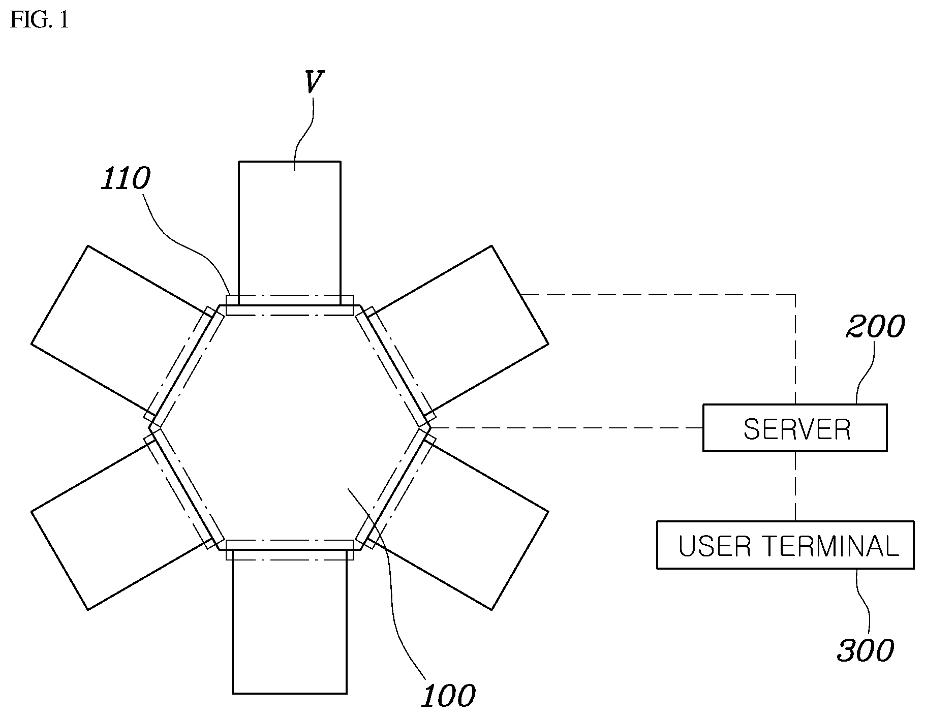 Patent US12620018 Figure 1 – System for docking vehicle to building and control method of the same