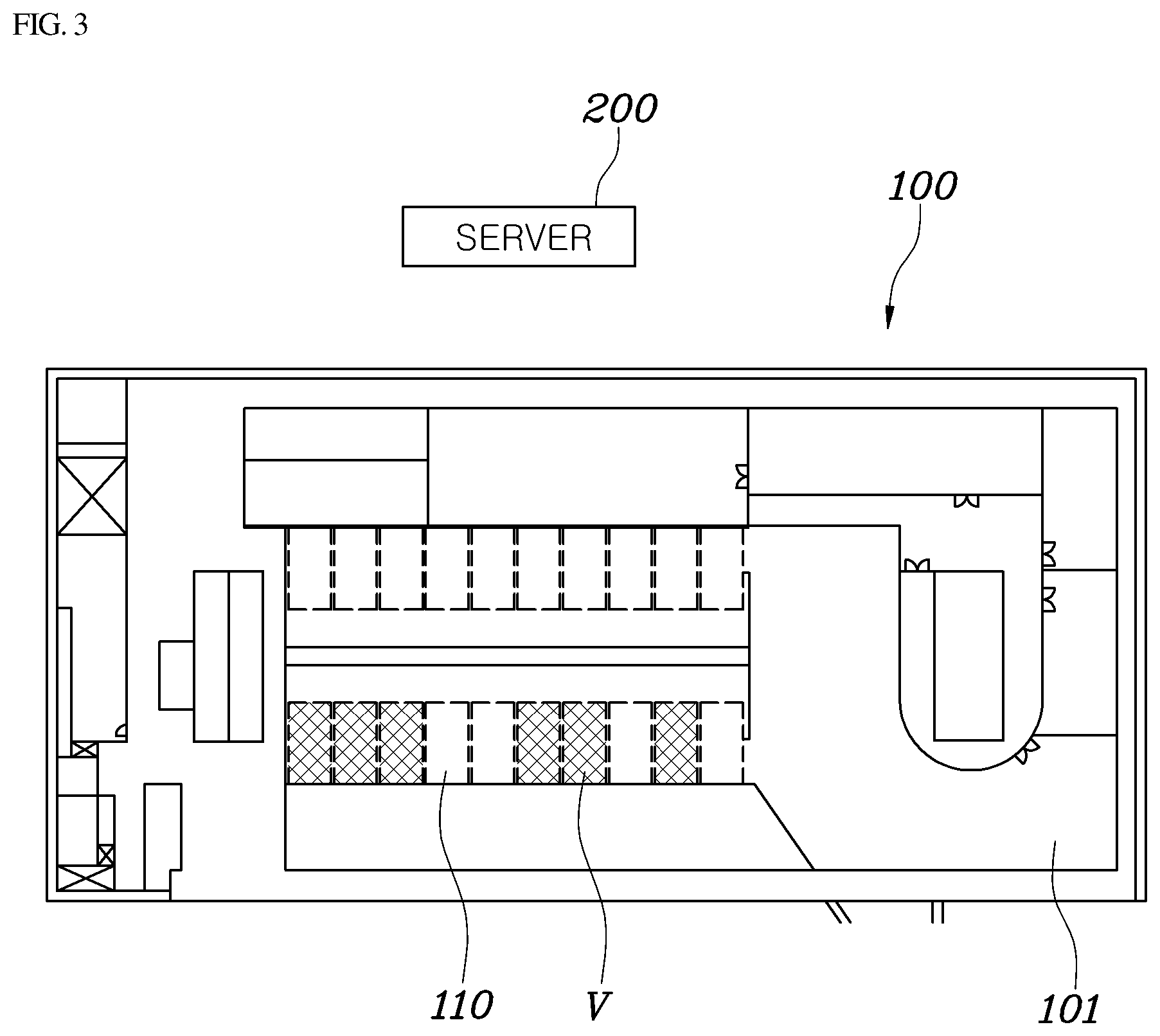 Patent US12620018 Figure 3 – System for docking vehicle to building and control method of the same