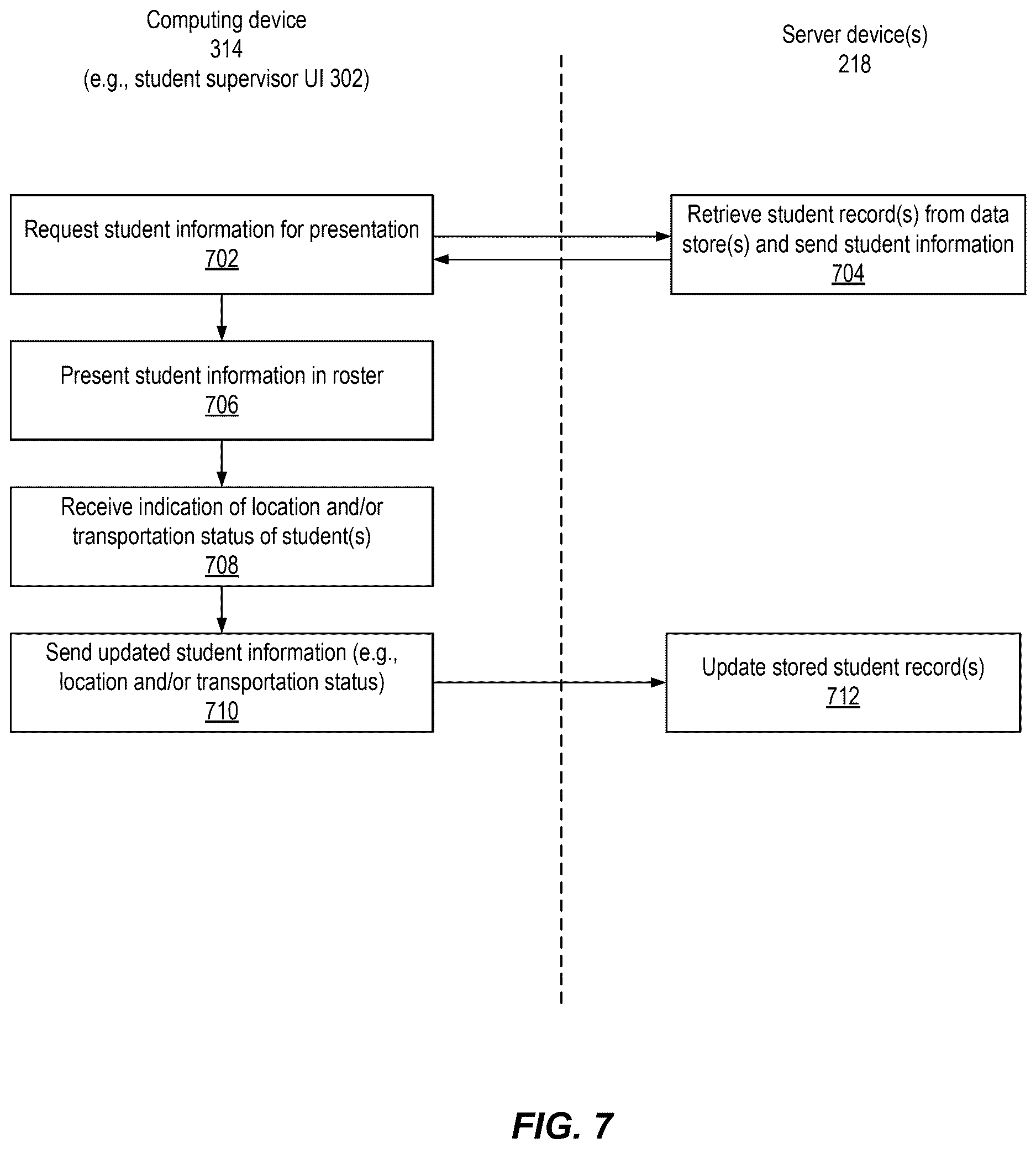 Patent US12620042 Figure 7 – Network based reunification management using portable devices
