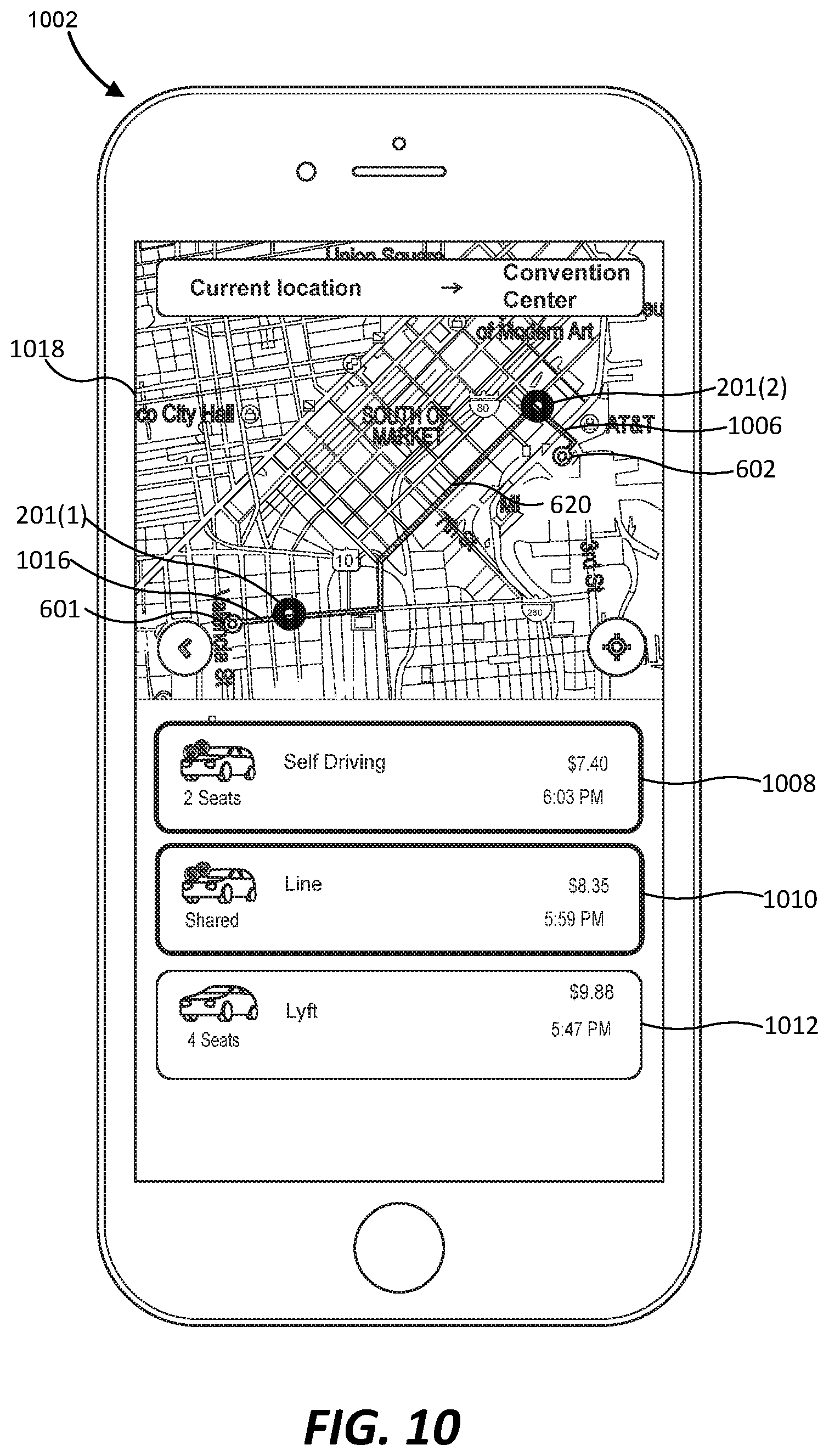 Patent US12620047 Figure 10 – Systems and methods for matching autonomous transportation provider vehicles and transportation requests in transportation management systems