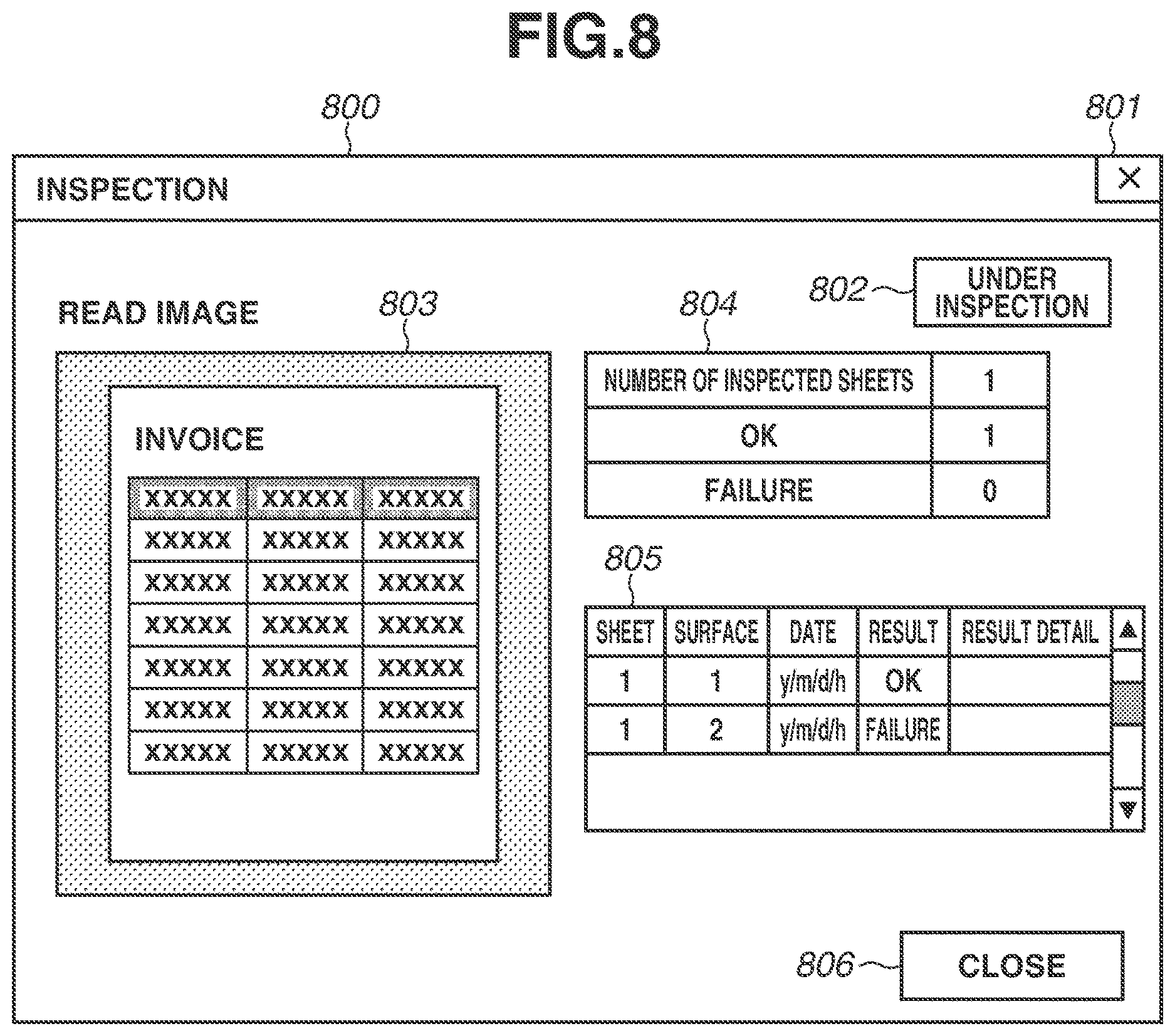 Patent US12620084 Figure 8 – Inspection apparatus and method for controlling inspection apparatus for inspecting a printed material