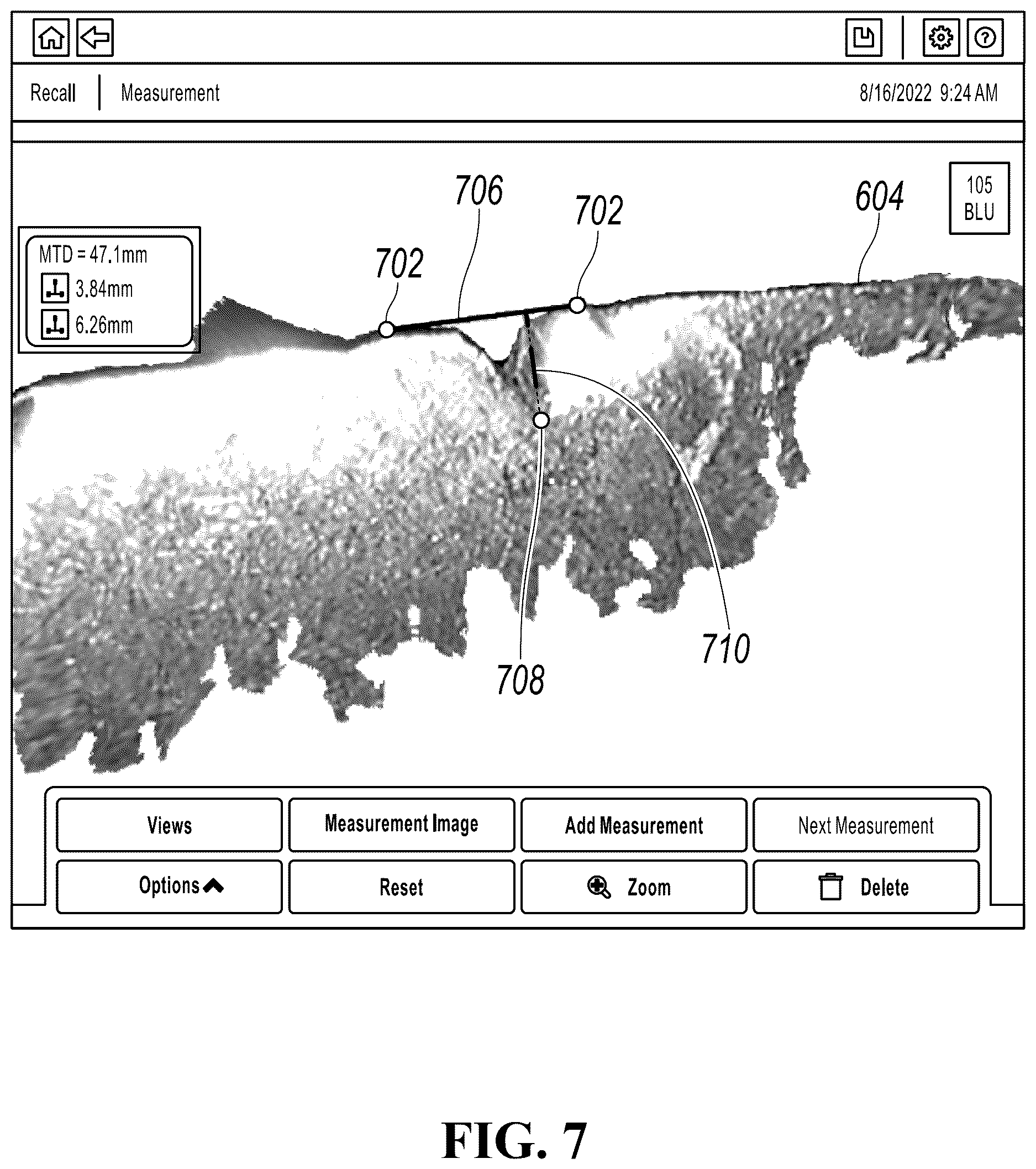 Patent US12620102 Figure 7 – Measuring a feature near the edge of an object