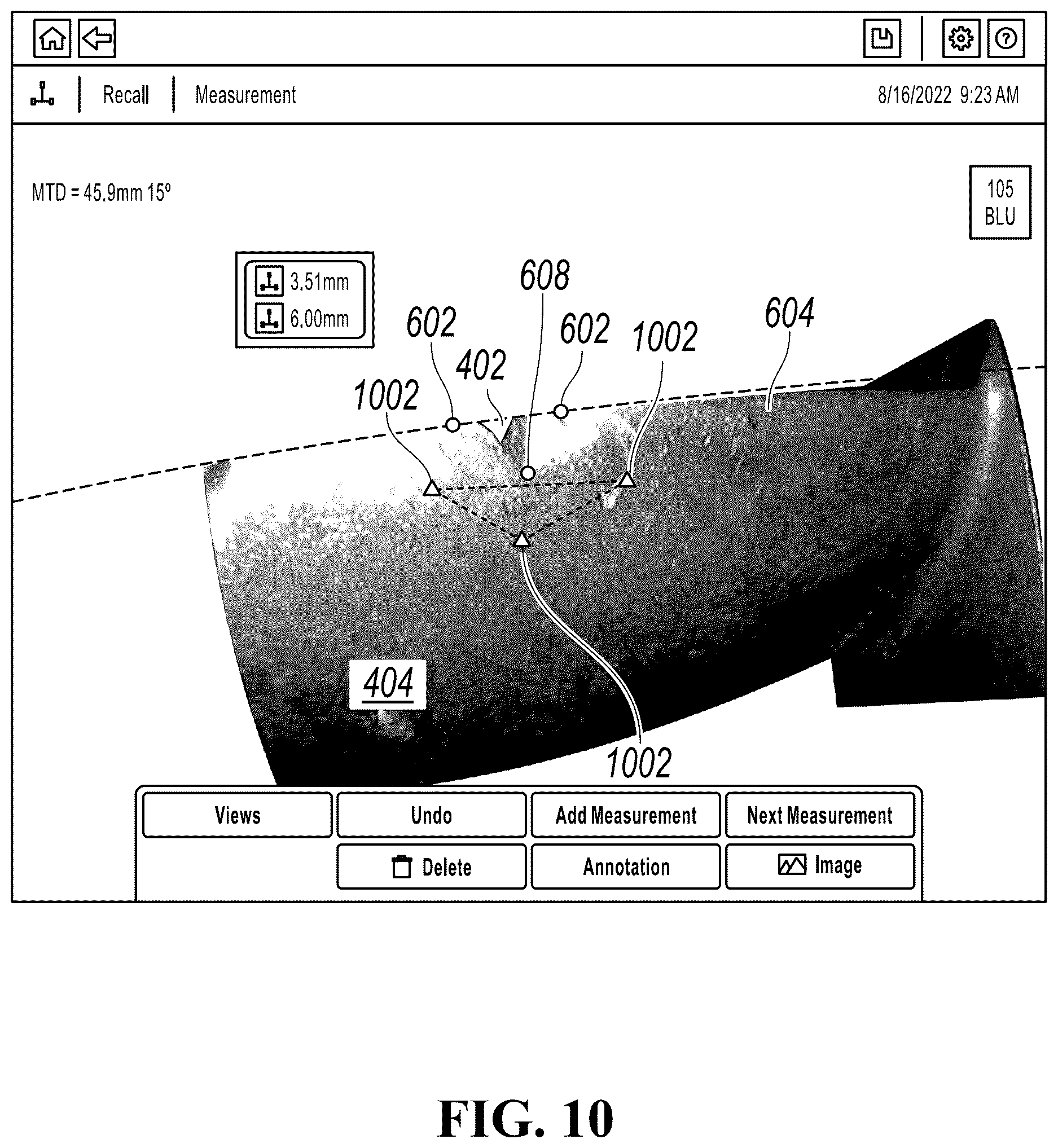 Patent US12620102 Figure 10 – Measuring a feature near the edge of an object