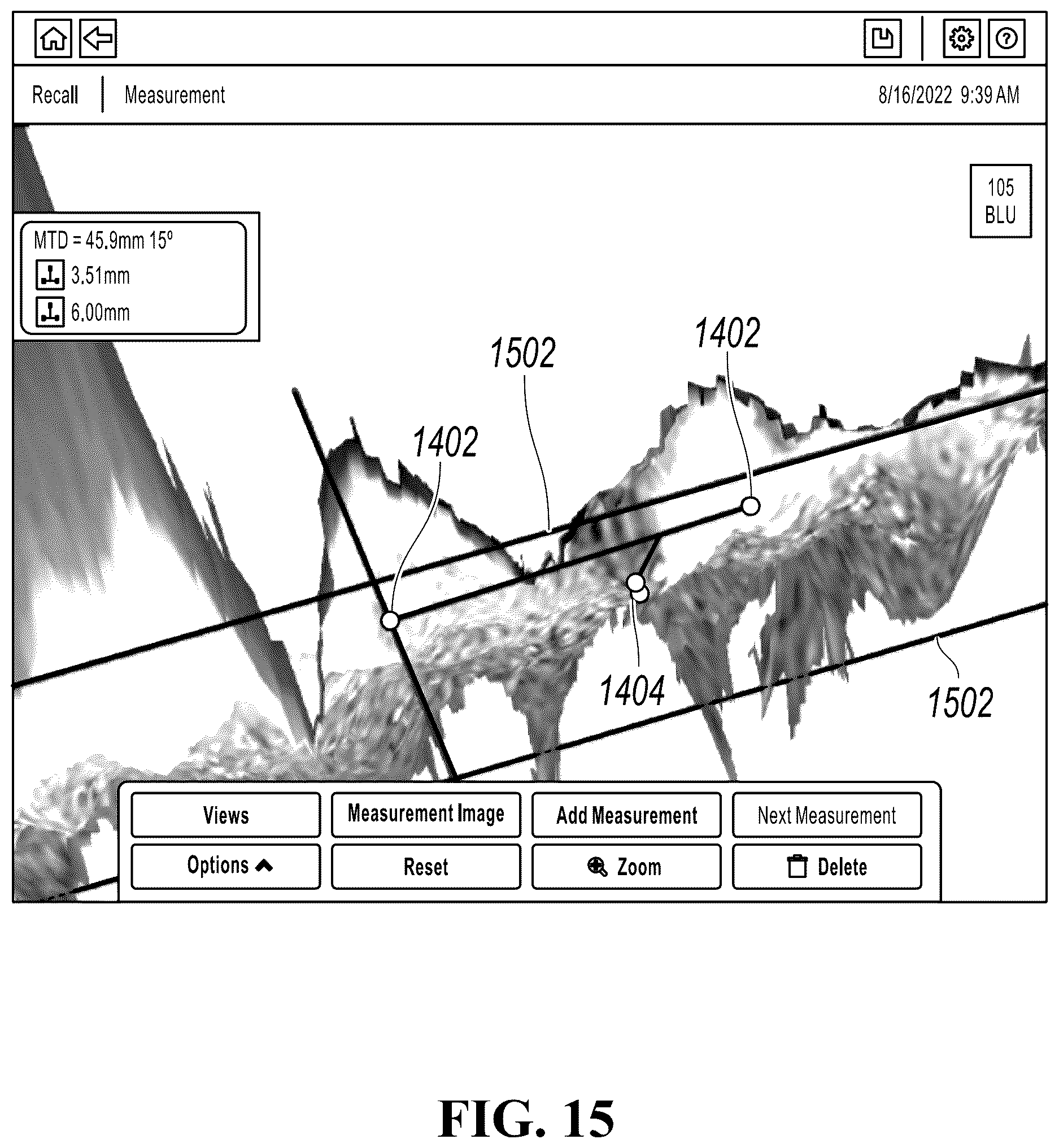 Patent US12620102 Figure 15 – Measuring a feature near the edge of an object