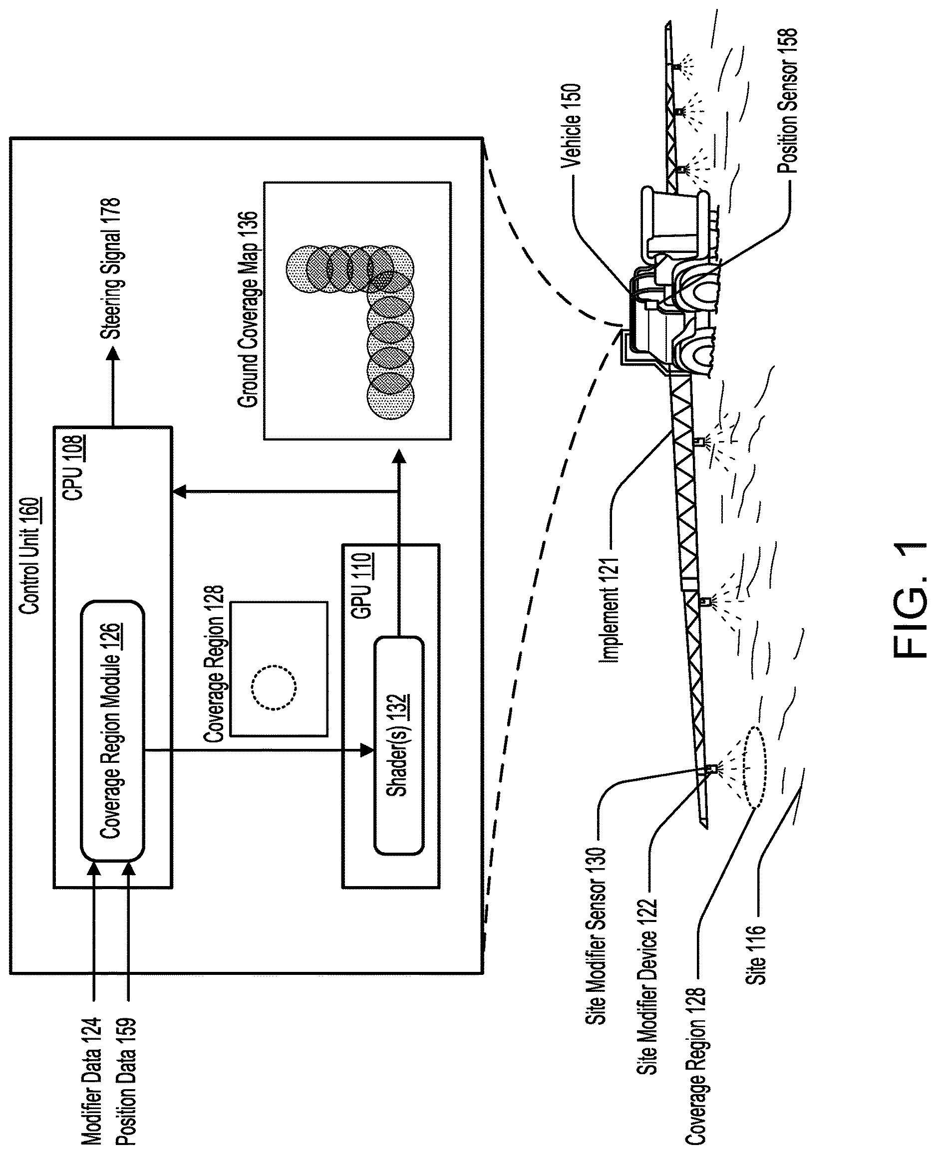 Patent US12620159 Figure 1 – Tracking modified ground coverage at a site