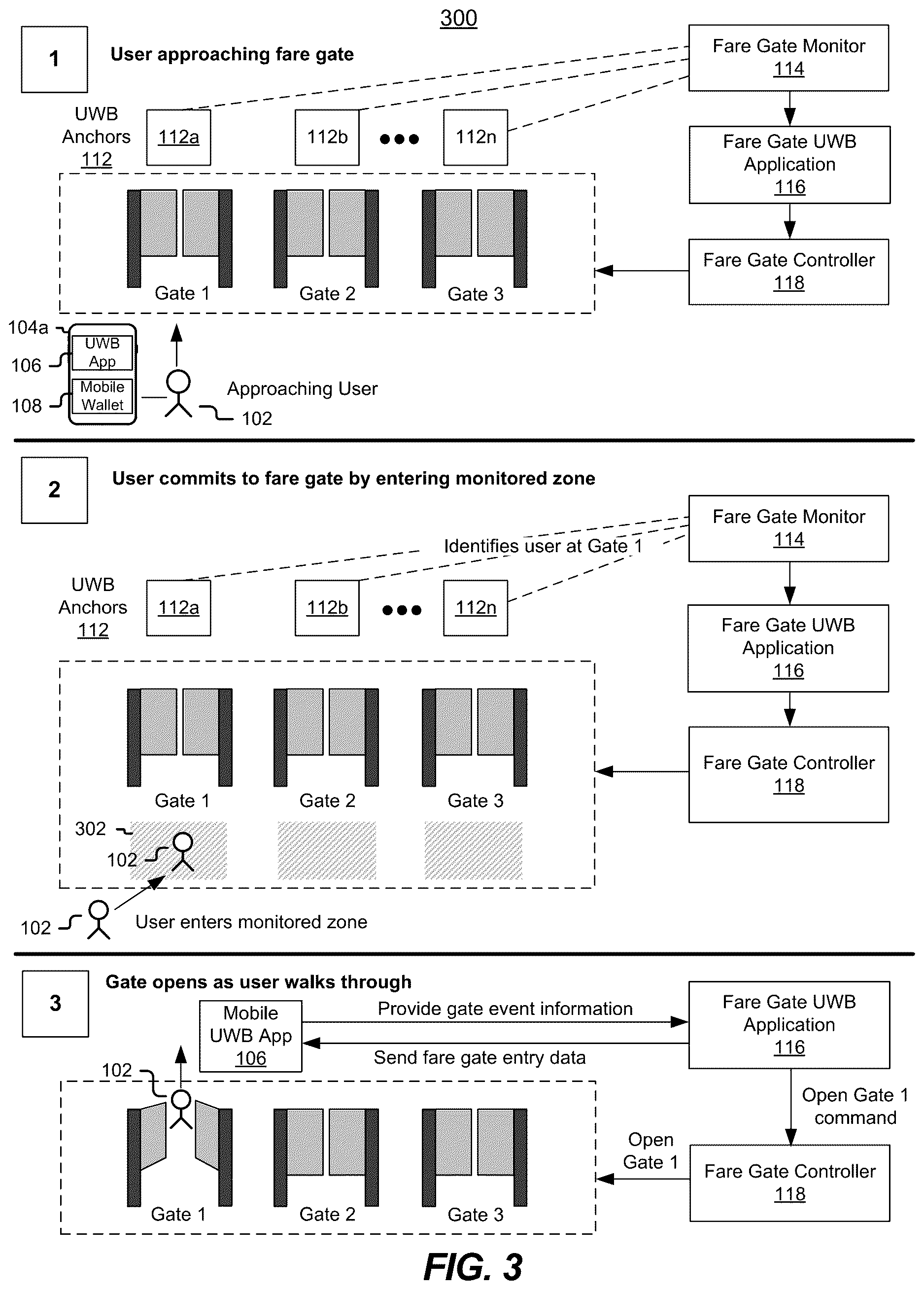 Patent US12620268 Figure 3 – Systems and methods for contactless entries and payments using mobile wallets and ultra-wide band communications