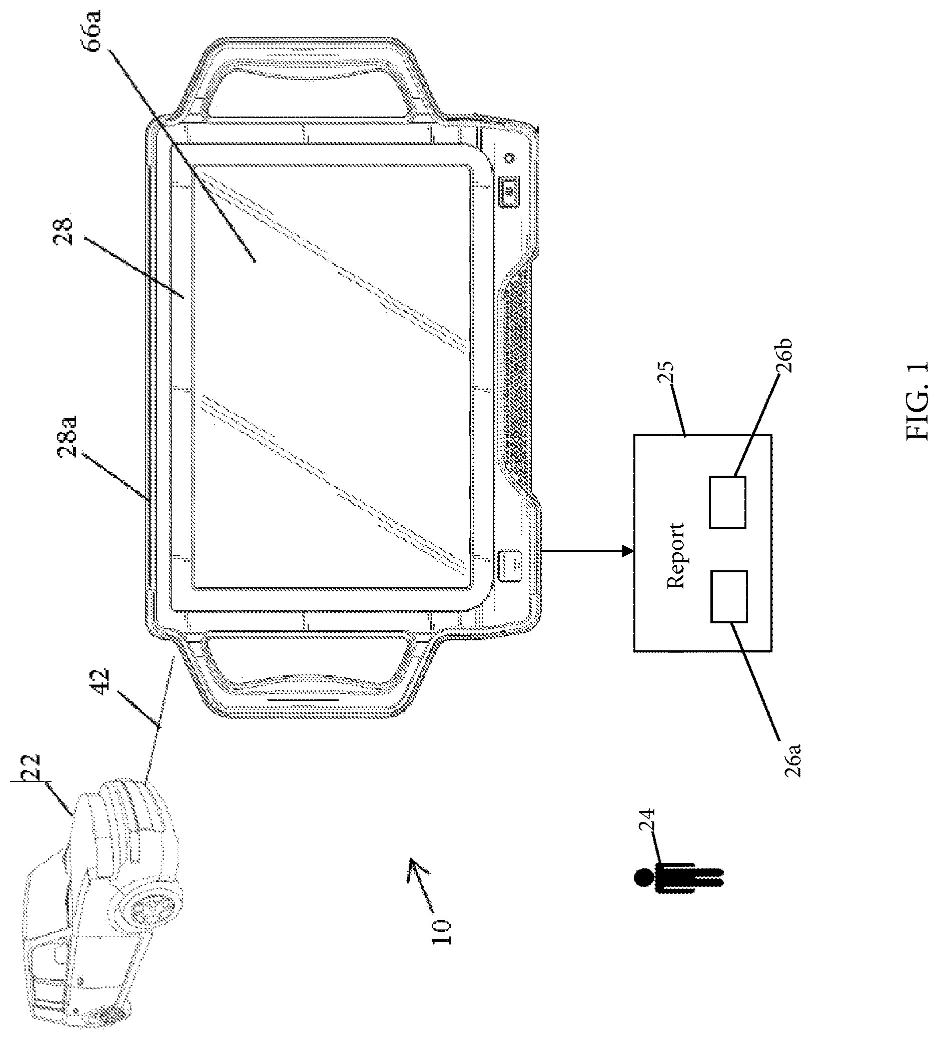 Patent US12620269 Figure 1 – Vehicle diagnostic scan and collision data recorder reader device and method