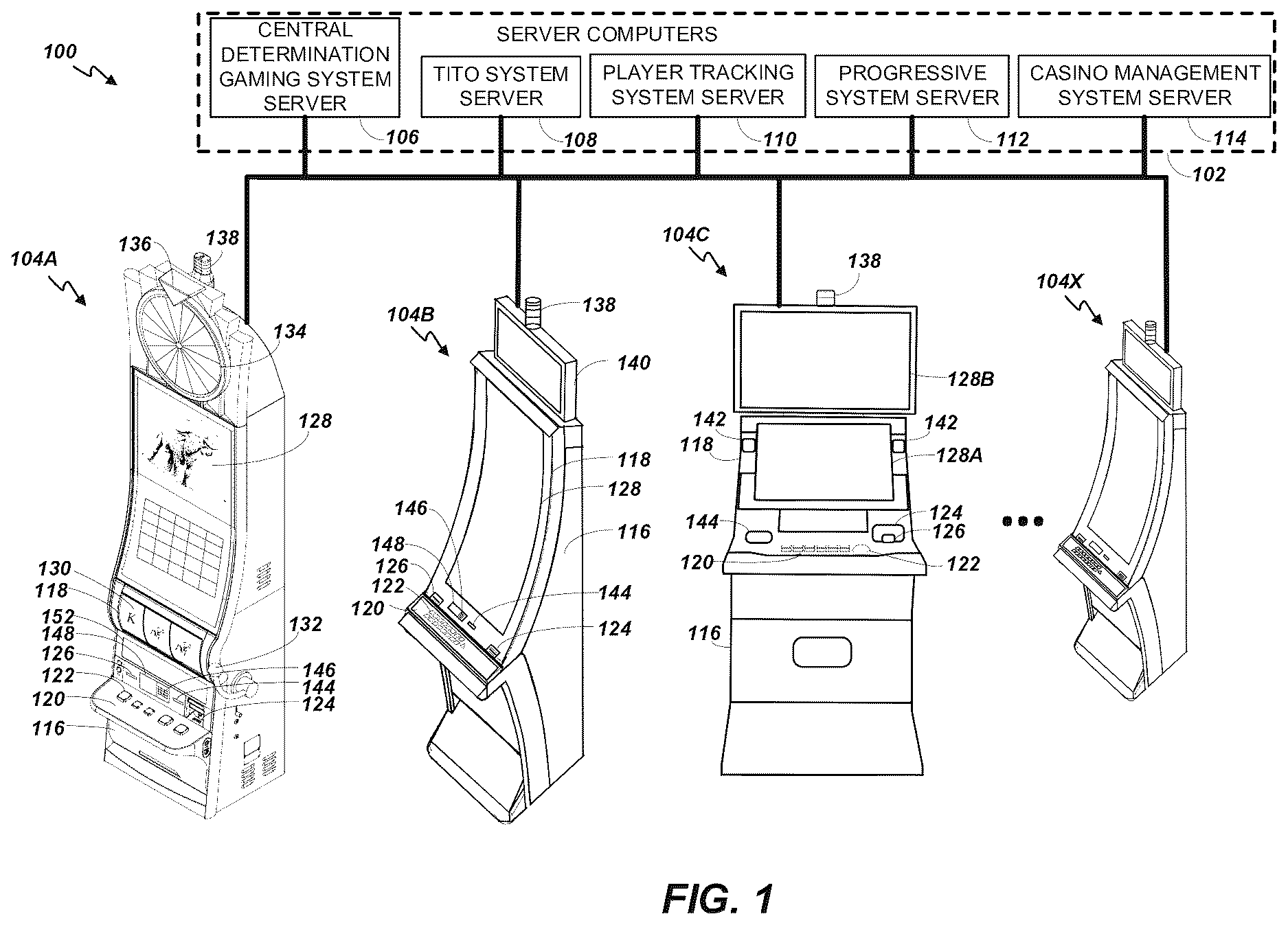 Patent US12620290 — GUI with a bonus symbol window to use credit value for initiating a jackpot chance game and a feature game with hold-and-spin functionality — Figure 1