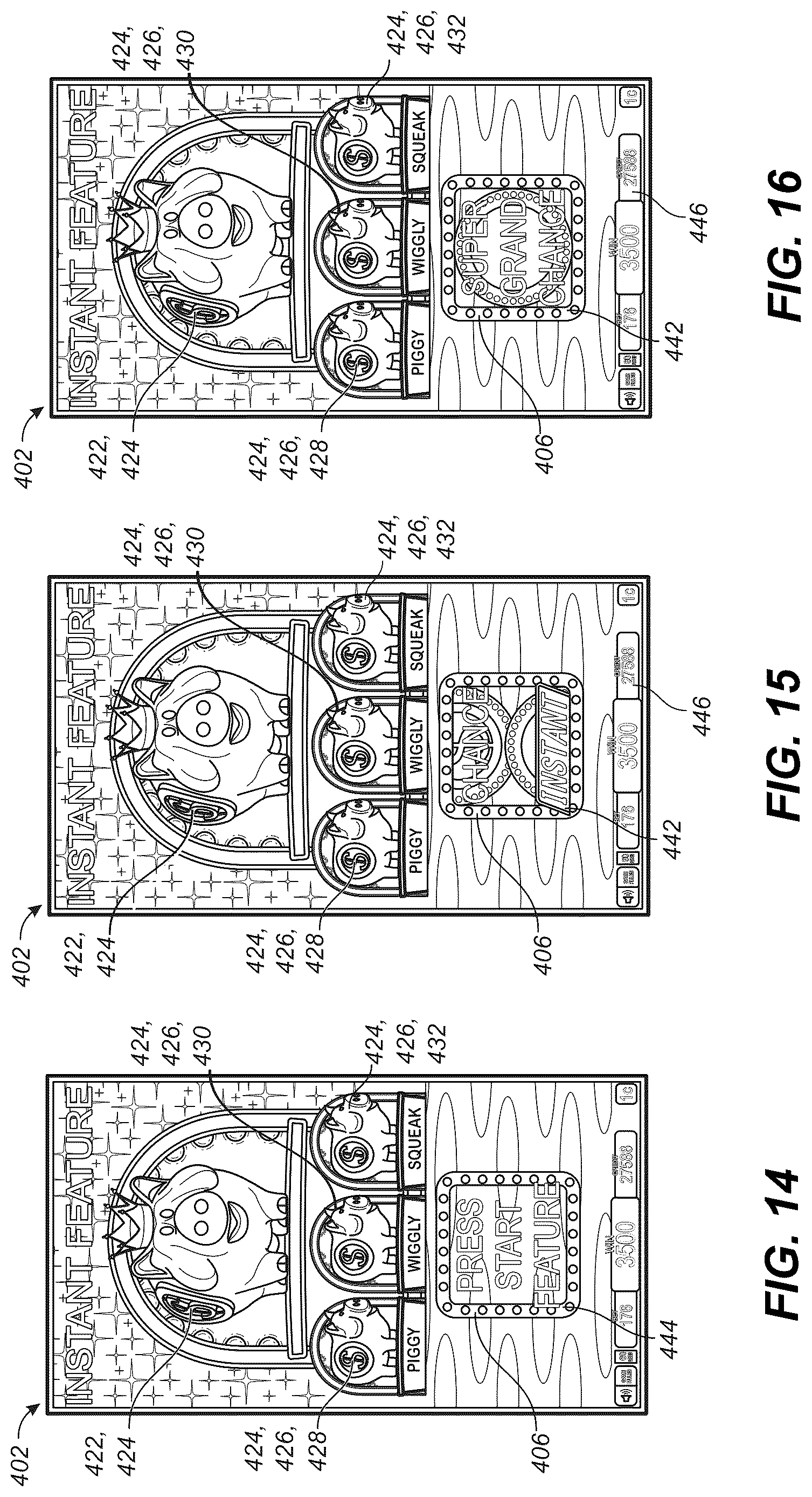 Patent US12620290 Figure 10 – GUI with a bonus symbol window to use credit value for initiating a jackpot chance game and a feature game with hold-and-spin functionality