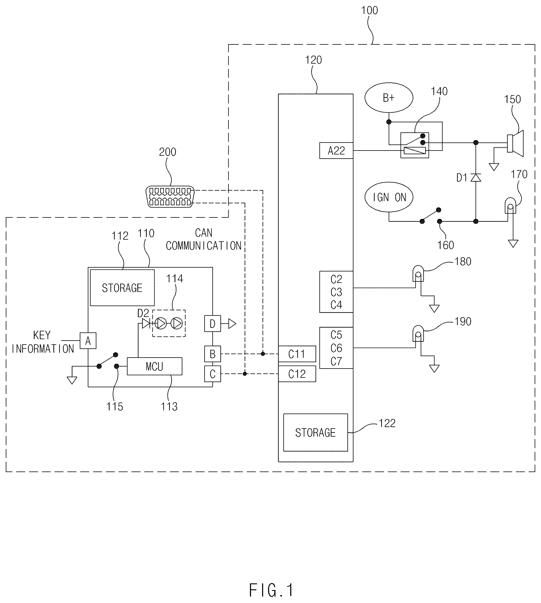 Patent US12620301 Figure 1 – Apparatus for checking a child in vehicle and a method thereof