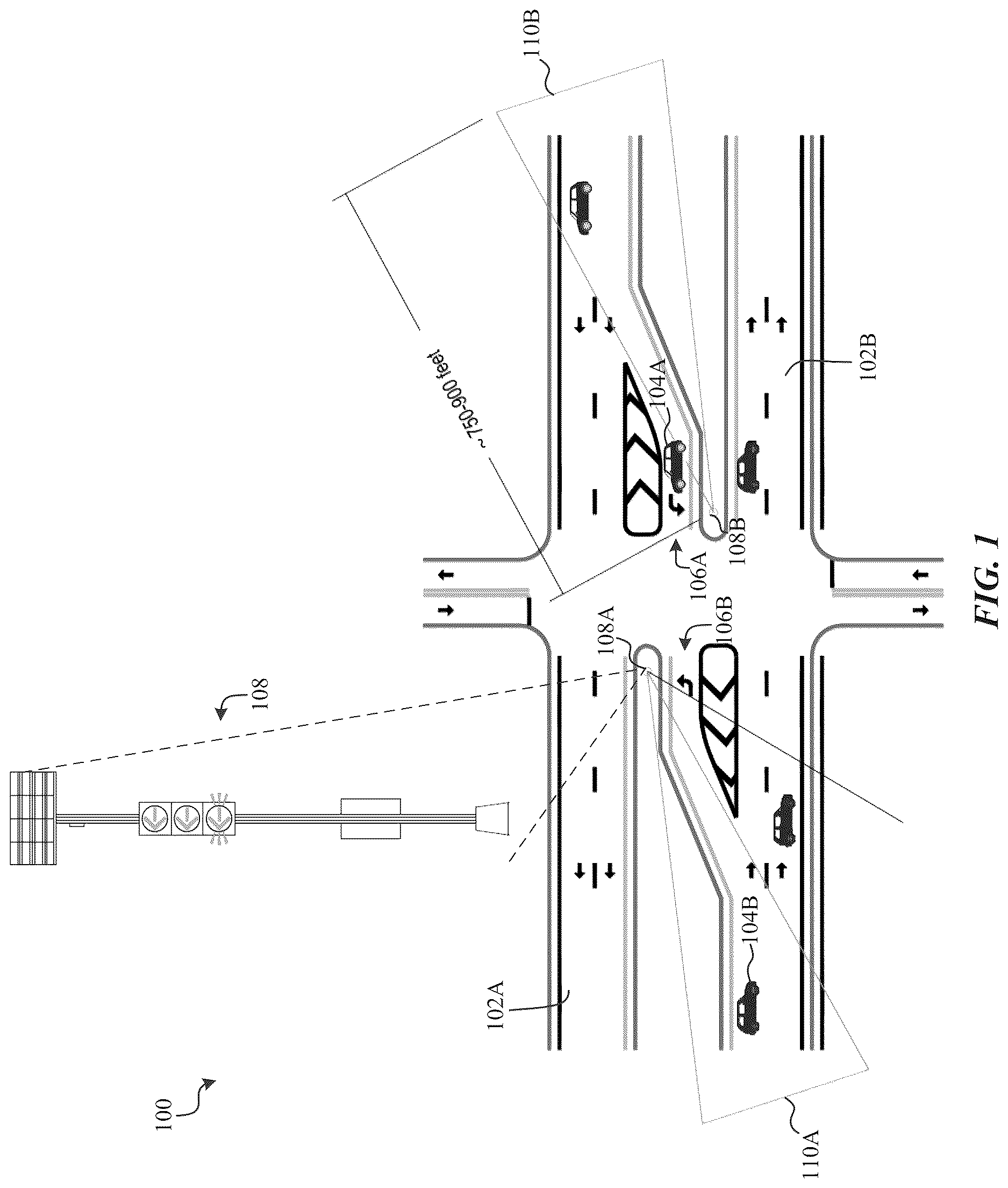 Patent US12620306 Figure 1 – Systems, methods, devices, and apparatuses for intelligent traffic signaling