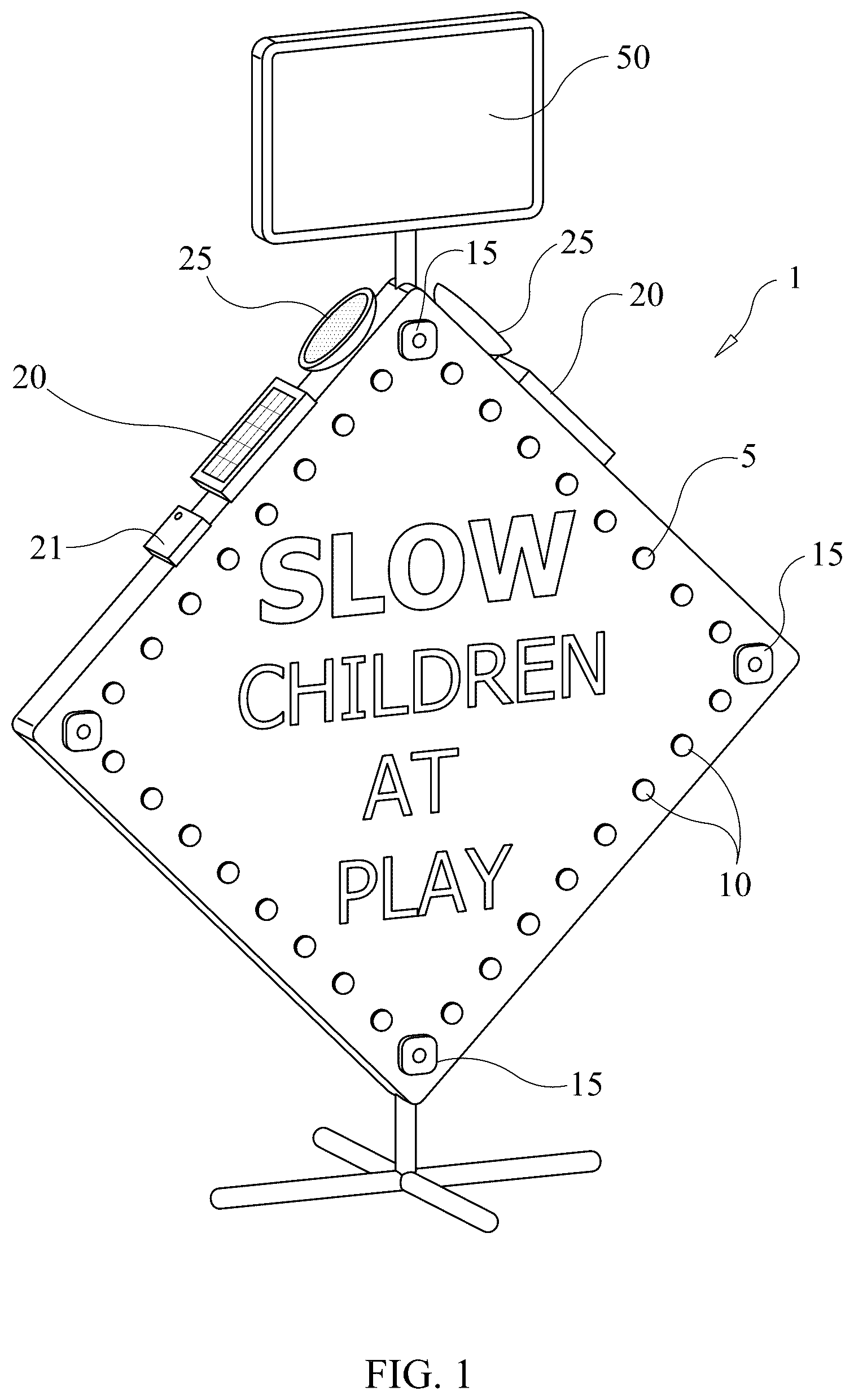 Patent US12620307 — Device to warn traffic regarding the presence of children — Figure 1