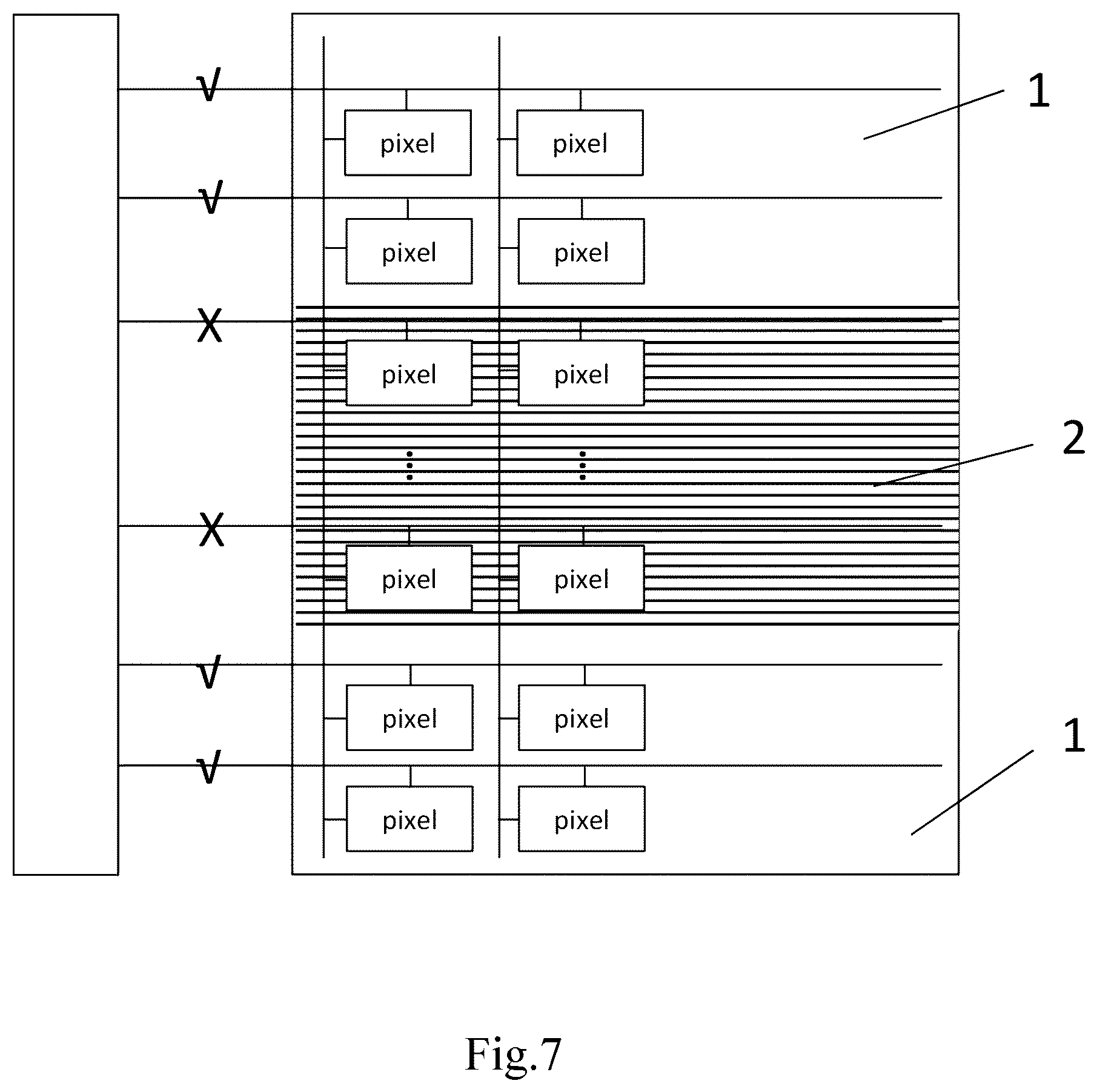Patent US12620332 Figure 7 – Display panel with regional variable refresh rates and drive method