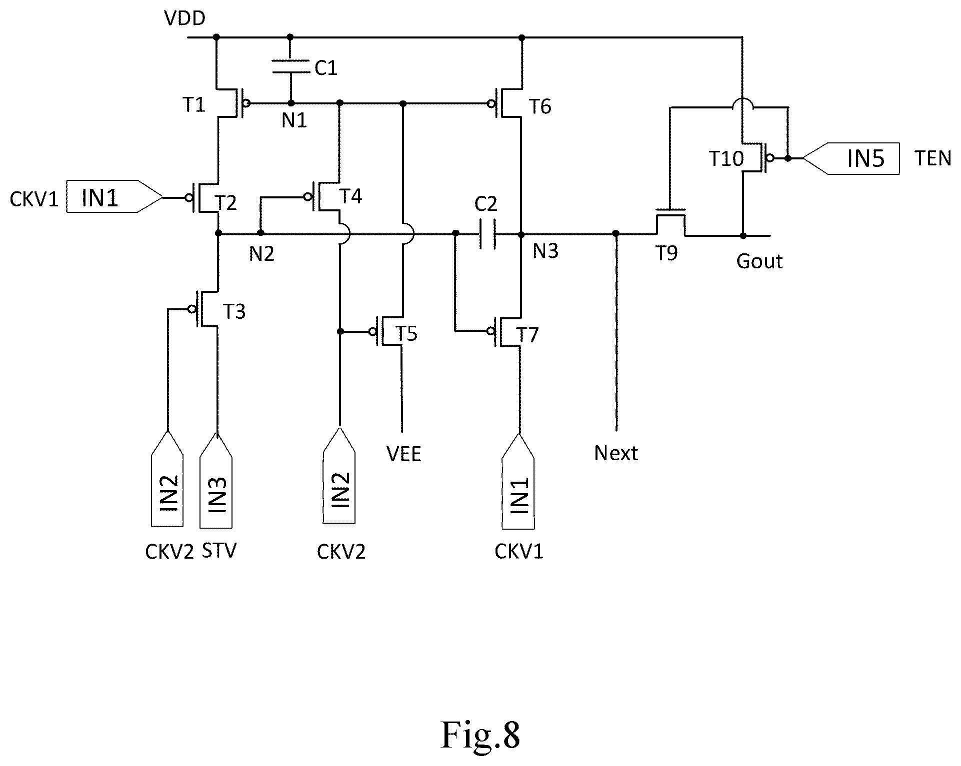 Patent US12620332 Figure 8 – Display panel with regional variable refresh rates and drive method