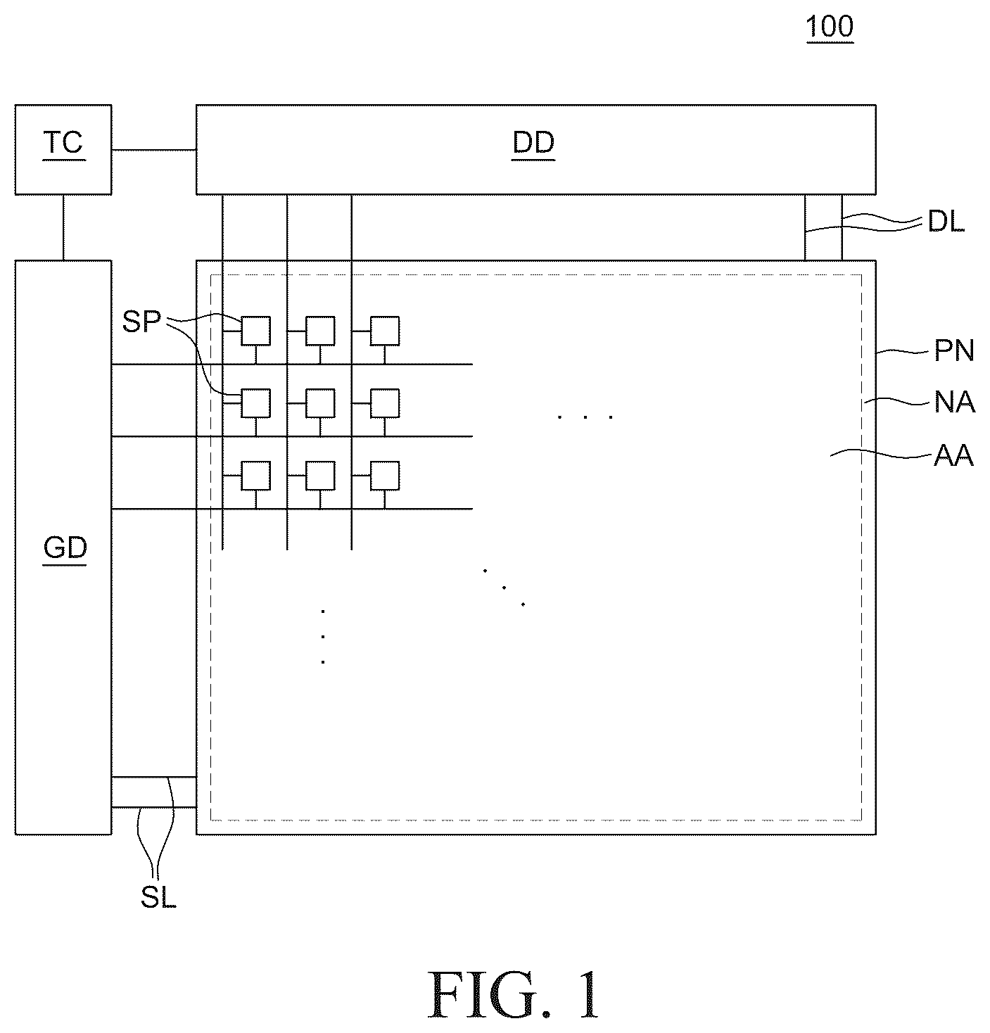 Patent US12620346 Figure 1 – Display device with driving current modulation using pulse amplitude modulation and pulse width modulation