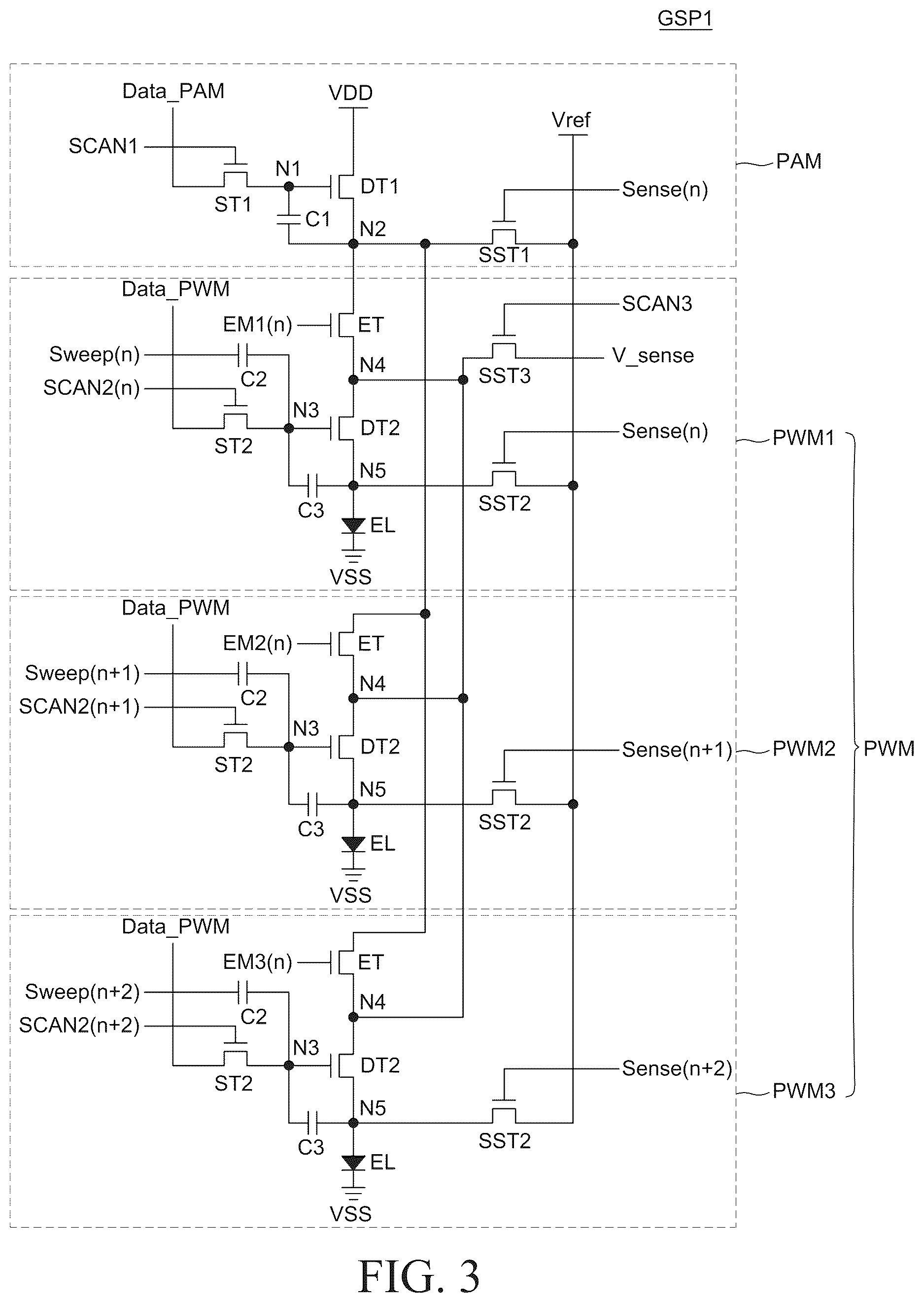 Patent US12620346 Figure 3 – Display device with driving current modulation using pulse amplitude modulation and pulse width modulation