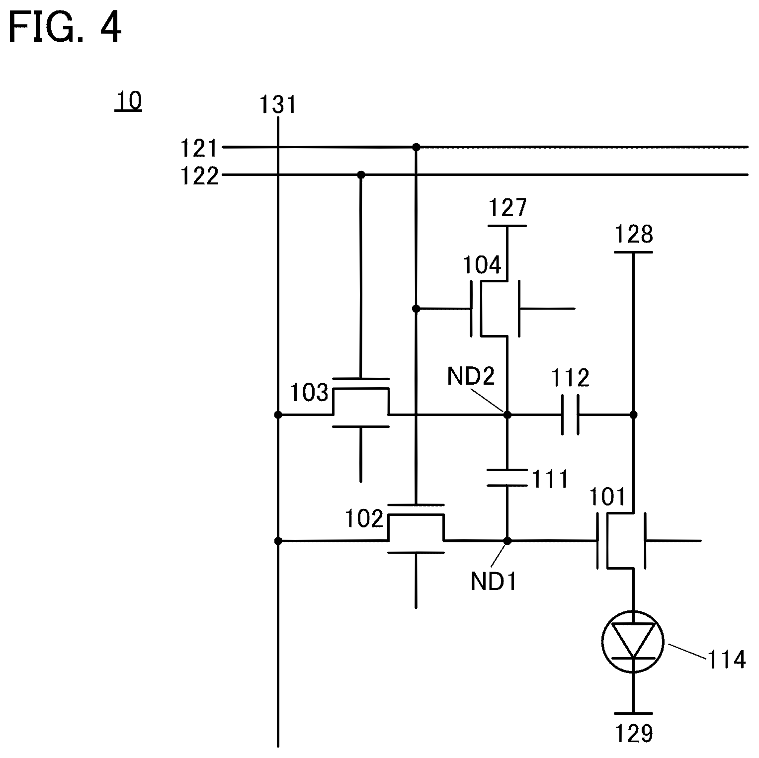 Patent US12620357 Figure 4 – Display device and electronic device