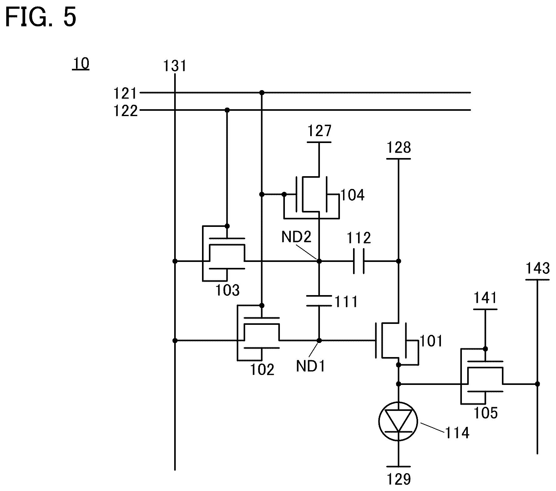 Patent US12620357 Figure 5 – Display device and electronic device