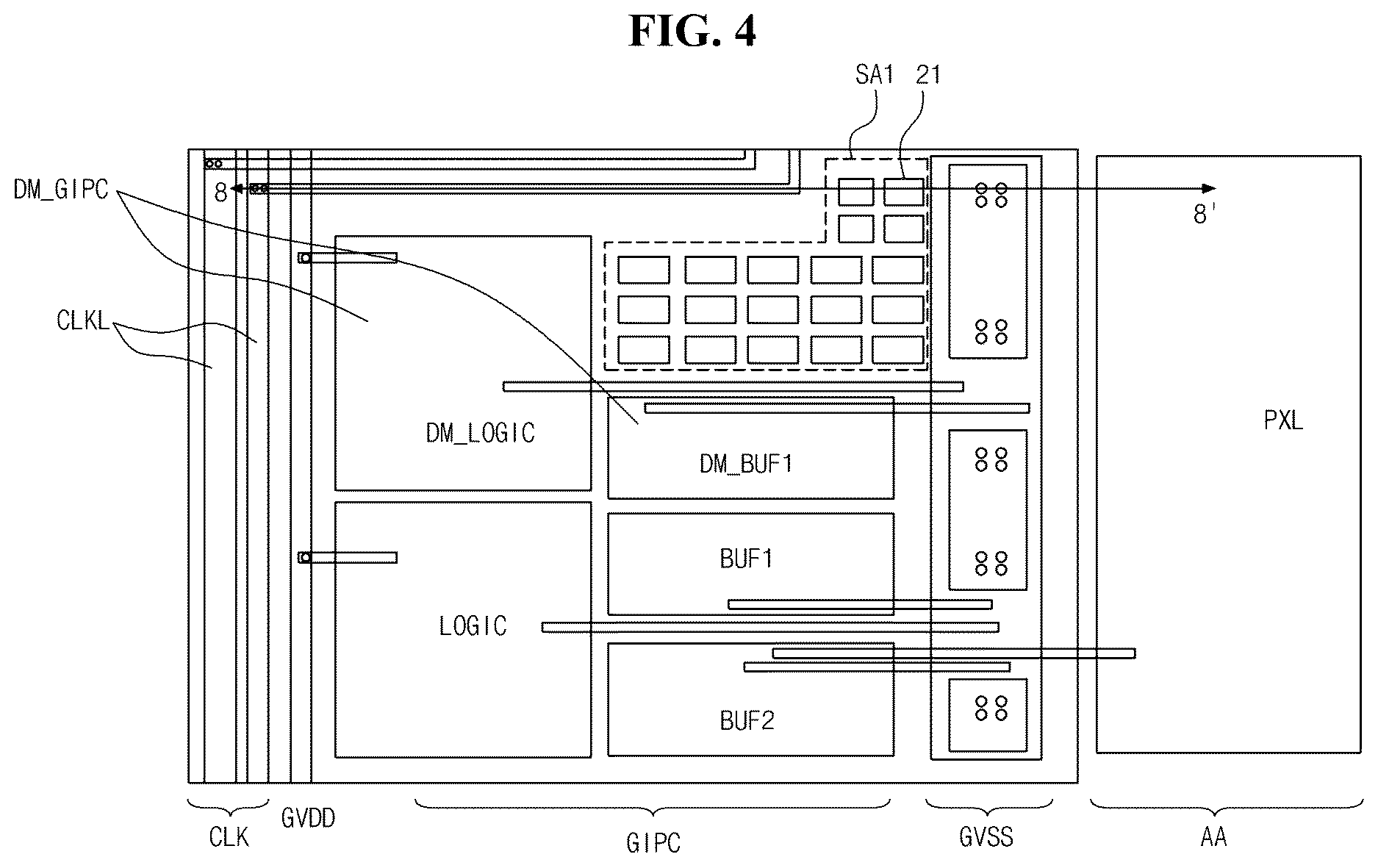 Patent US12620359 Figure 3 – Display device including one or more blocks in non-display area