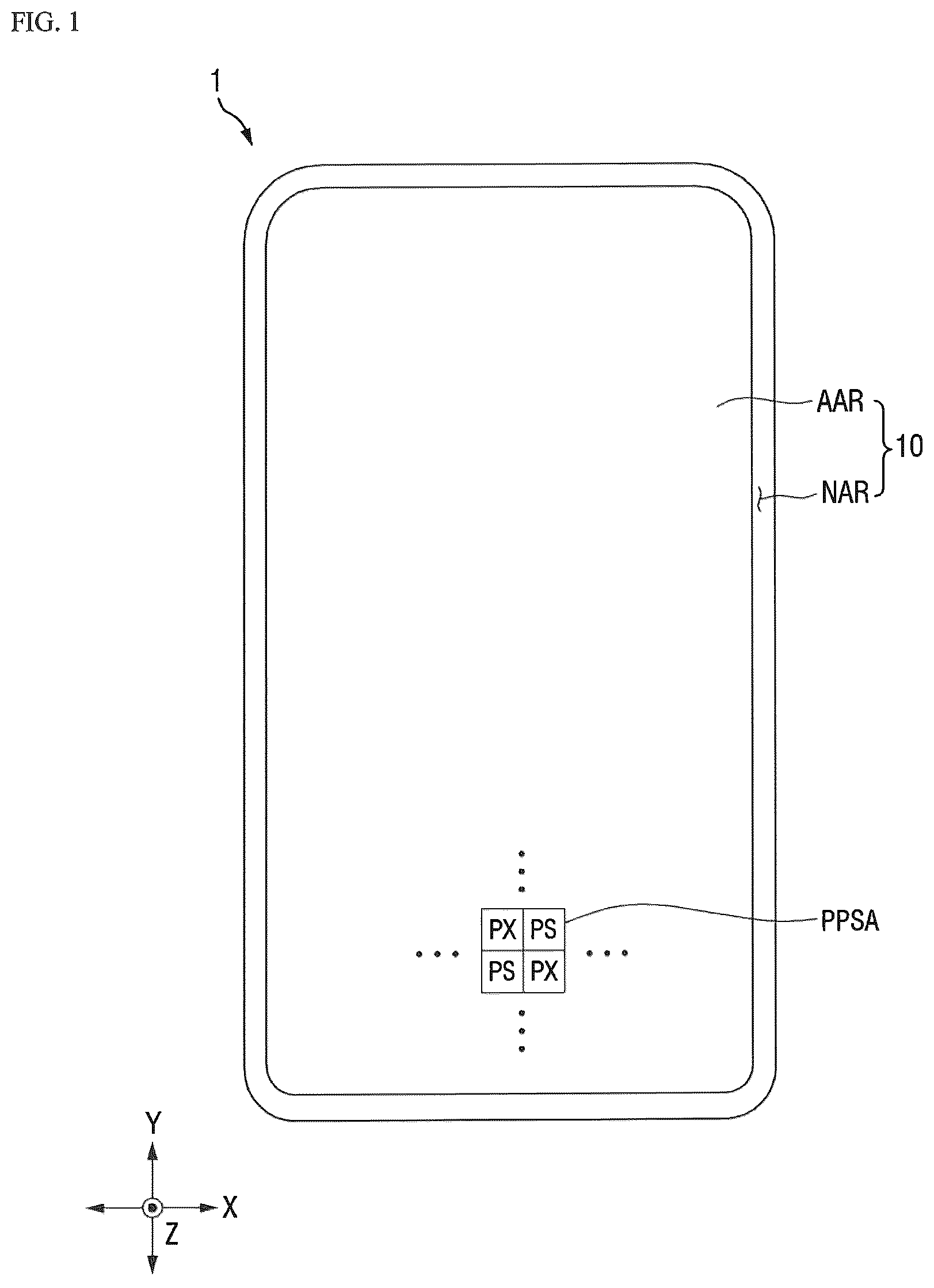 Patent US12620360 Figure 1 – Display device including integrated optical sensors and sensing control circuitry