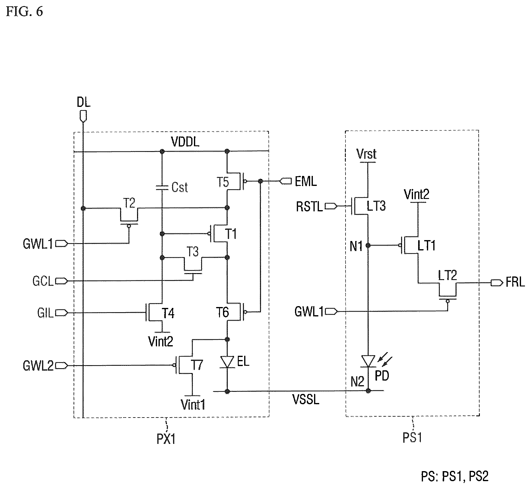 Patent US12620360 Figure 6 – Display device including integrated optical sensors and sensing control circuitry