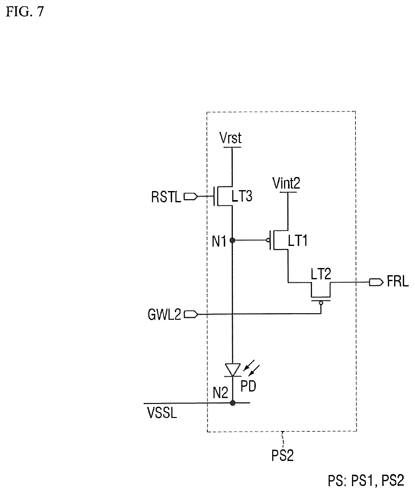 Patent US12620360 Figure 7 – Display device including integrated optical sensors and sensing control circuitry