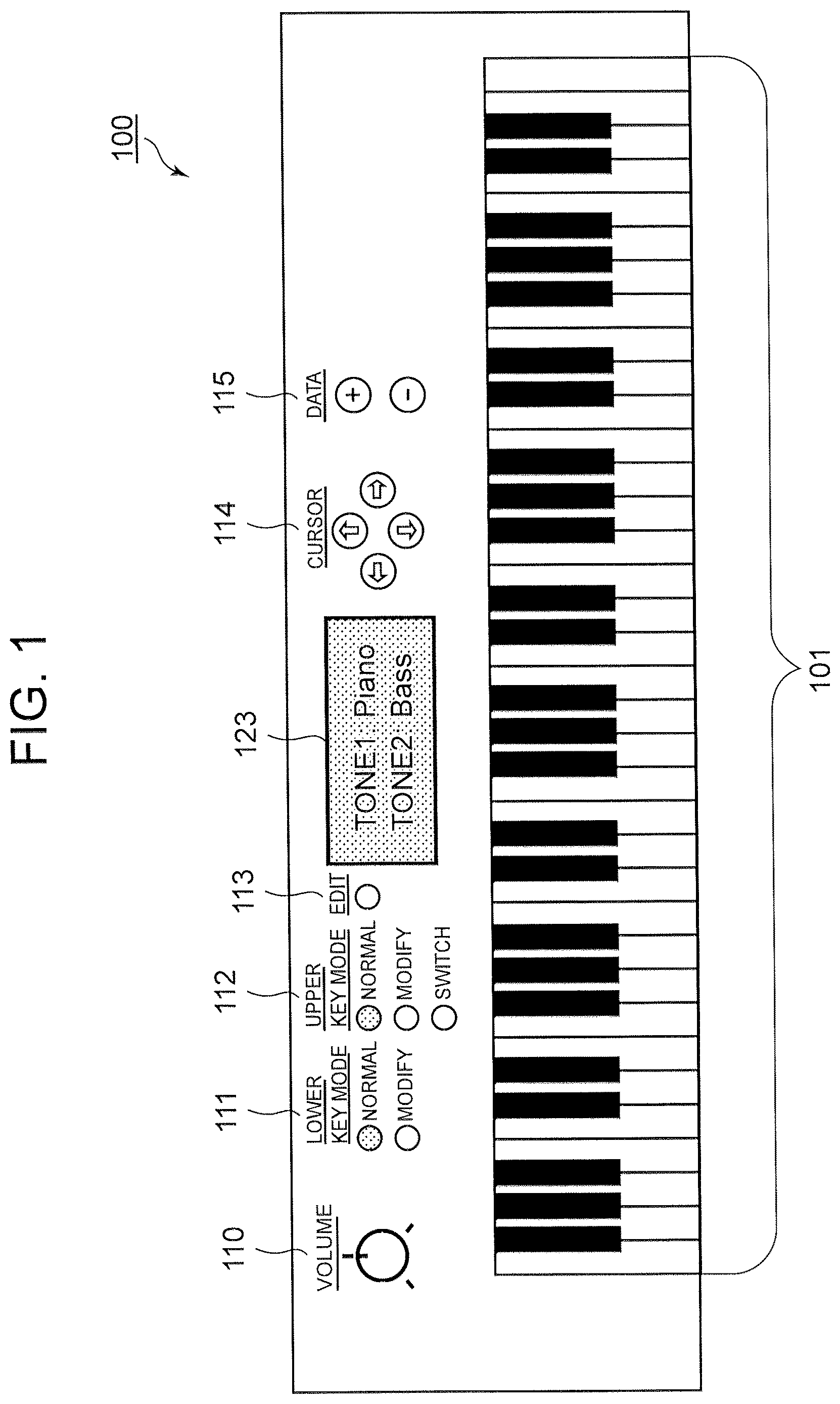 Patent US12620376 Figure 1 – Electronic musical instrument, electronic musical instrument sound emission instructing method and non-transitory computer-readable recording medium