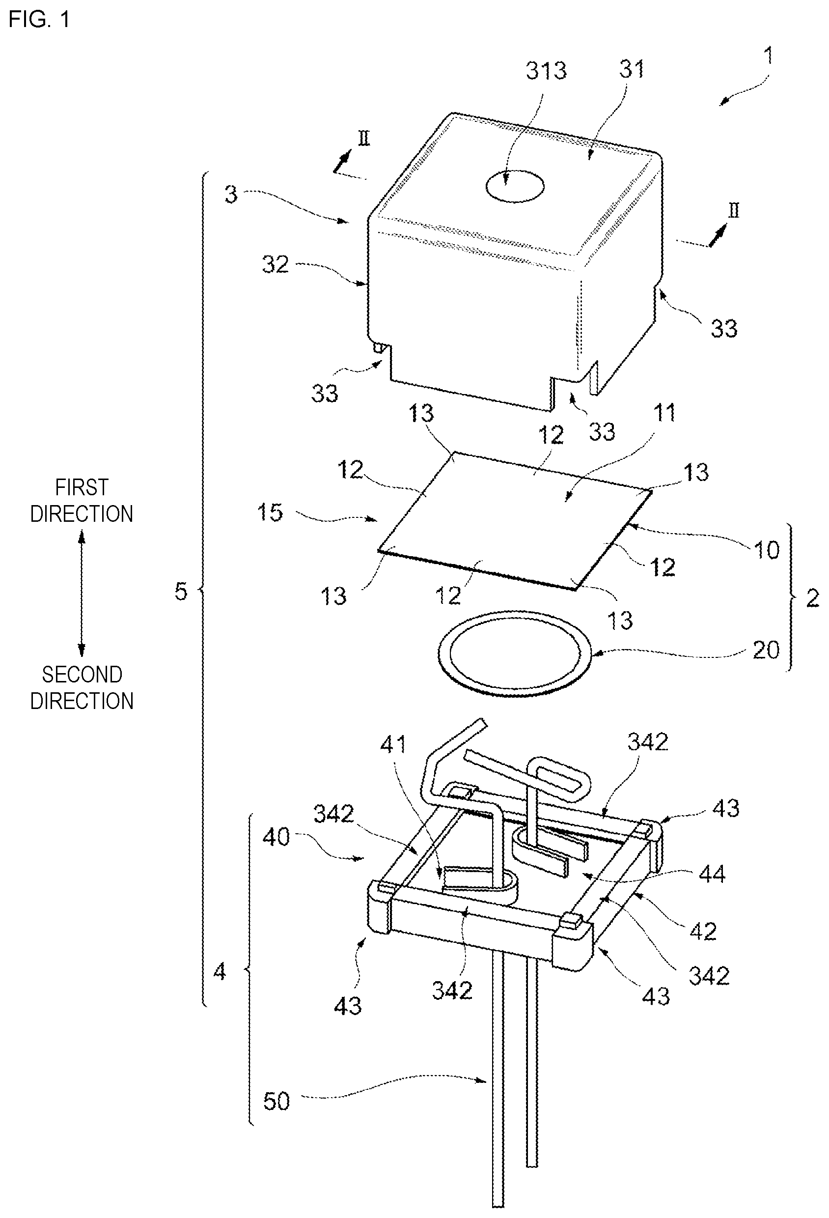Patent US12620382 Figure 1 – Piezoelectric sound component having a case with stepped portion