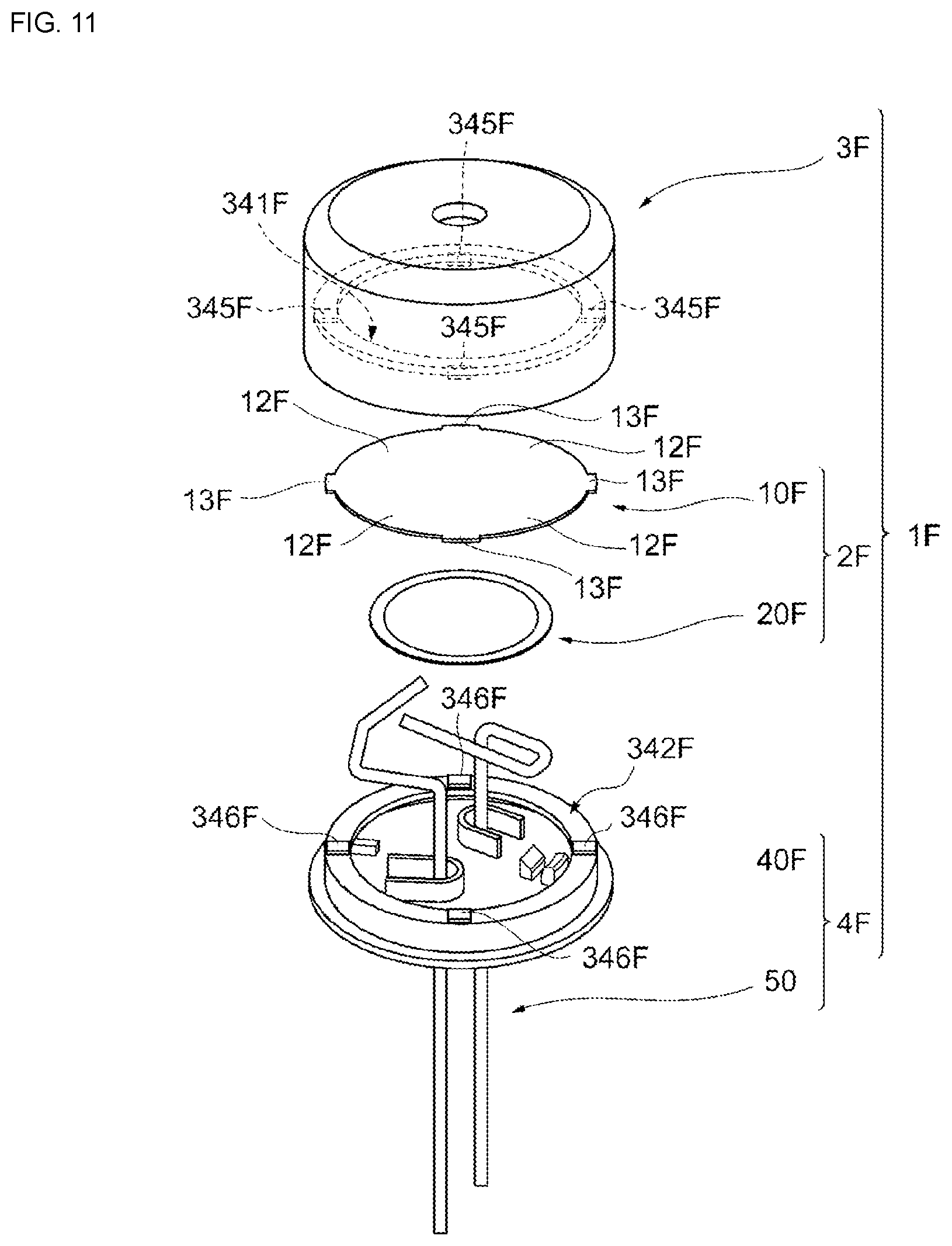 Patent US12620382 Figure 11 – Piezoelectric sound component having a case with stepped portion