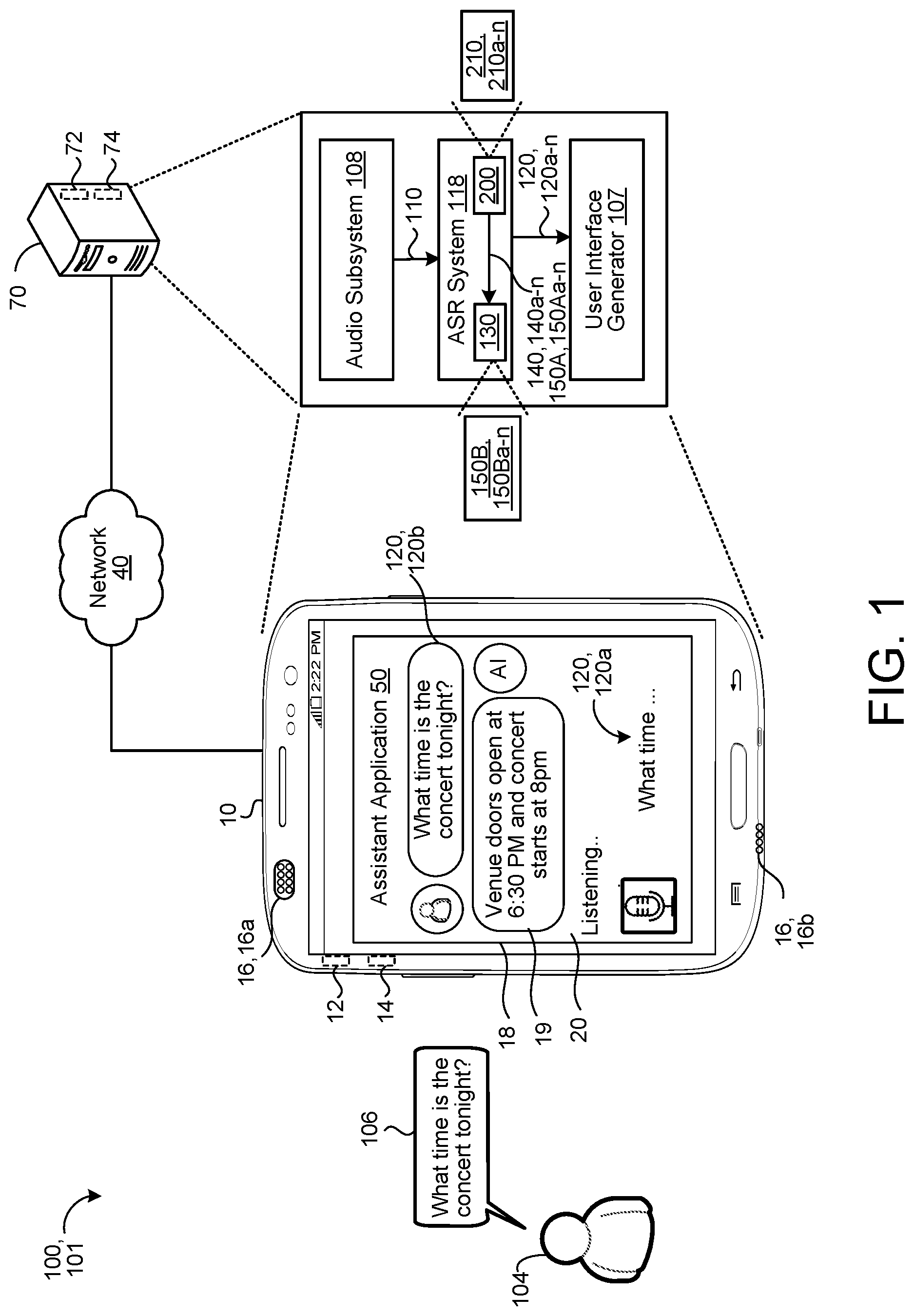 Patent US12620390 — Flickering reduction with partial hypothesis re-ranking for streaming ASR — Figure 1