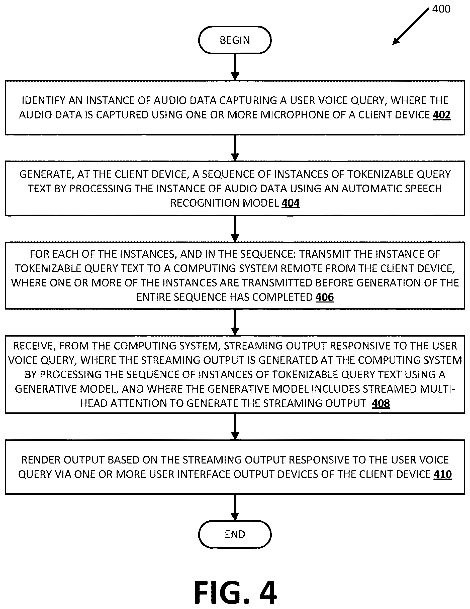 Patent US12620394 Figure 4 – Query response interface with server side generative model(s)