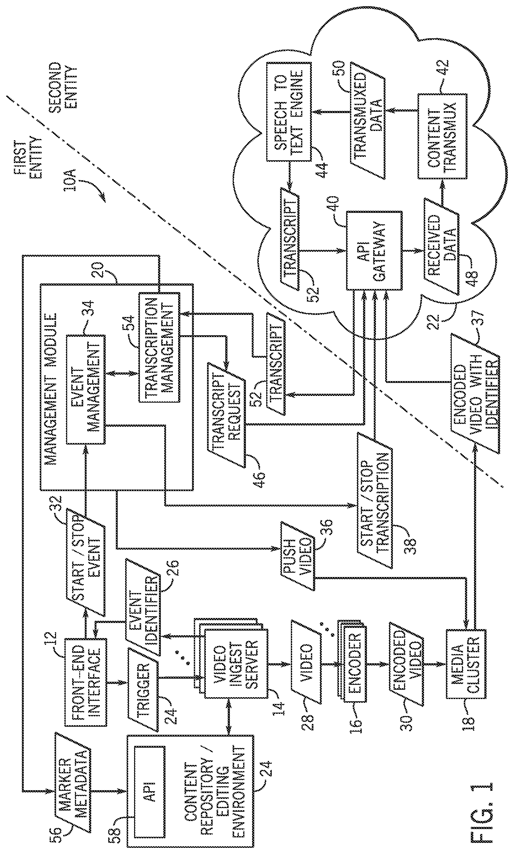 Patent US12620397 Figure 1 – Systems and methods for performing live transcription