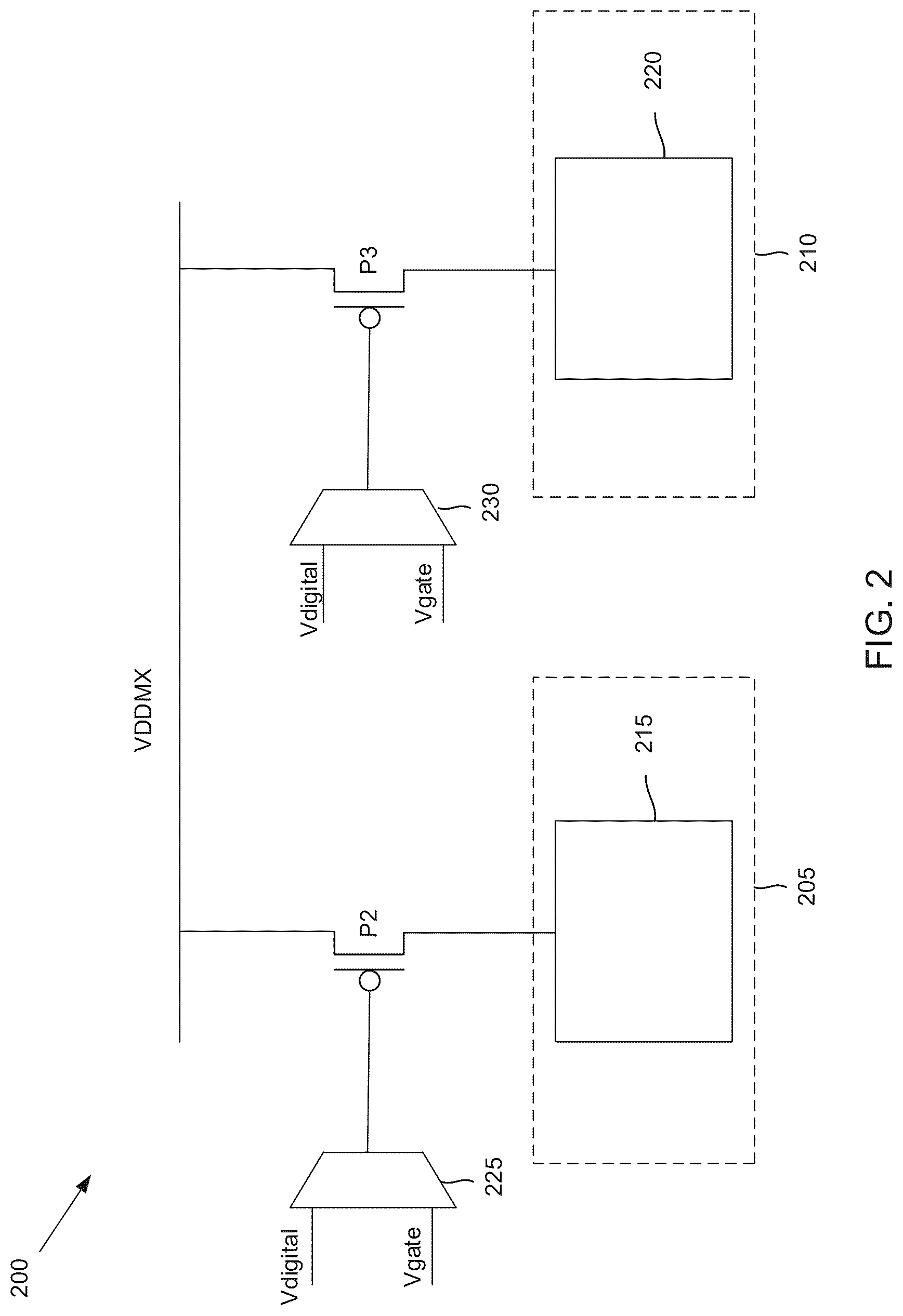 Patent US12620421 Figure 2 – Memory with reduced leakage through analog head switch control