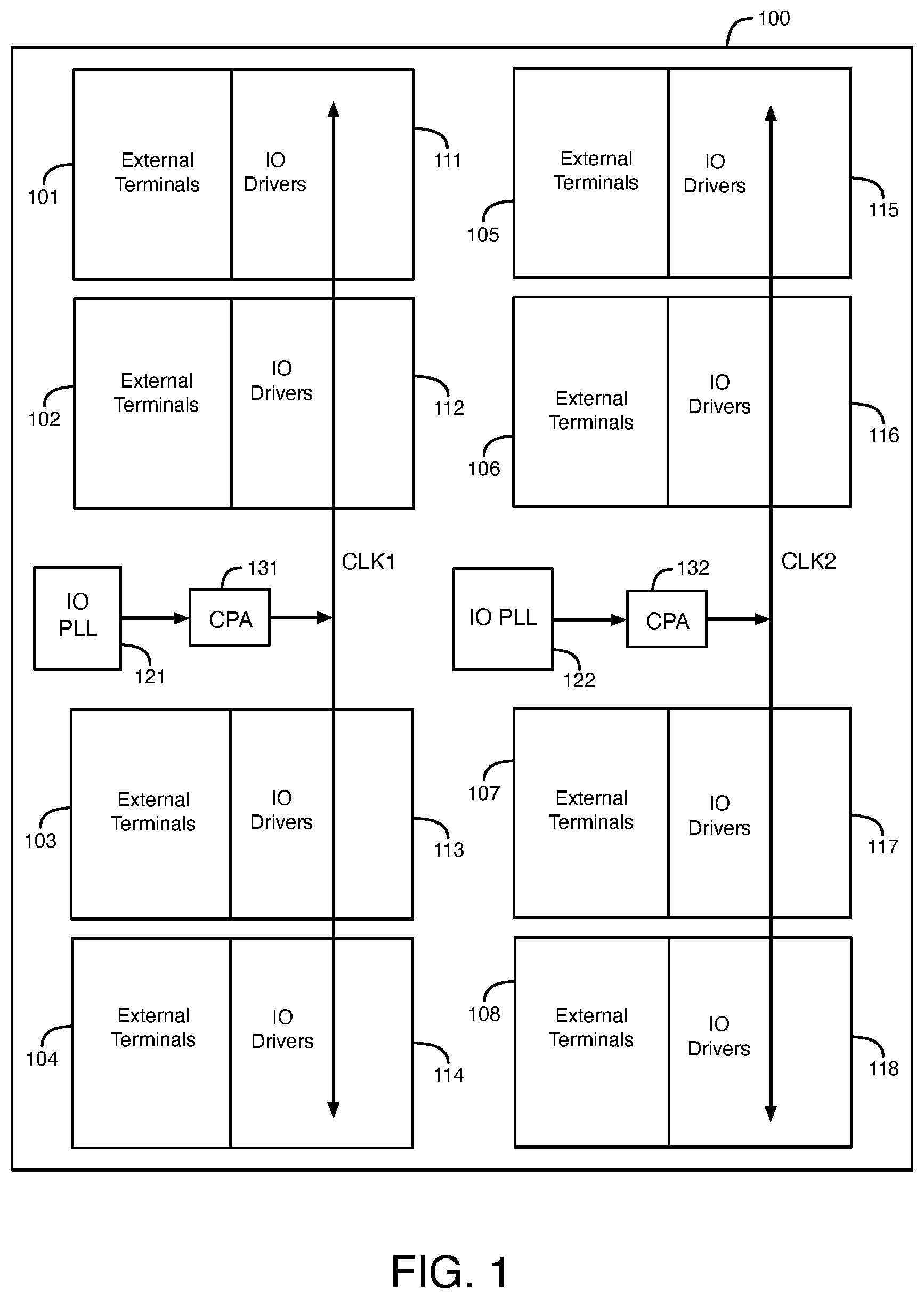 Patent US12620423 Figure 1 – Circuits and methods for sub-bank sharing of external interfaces