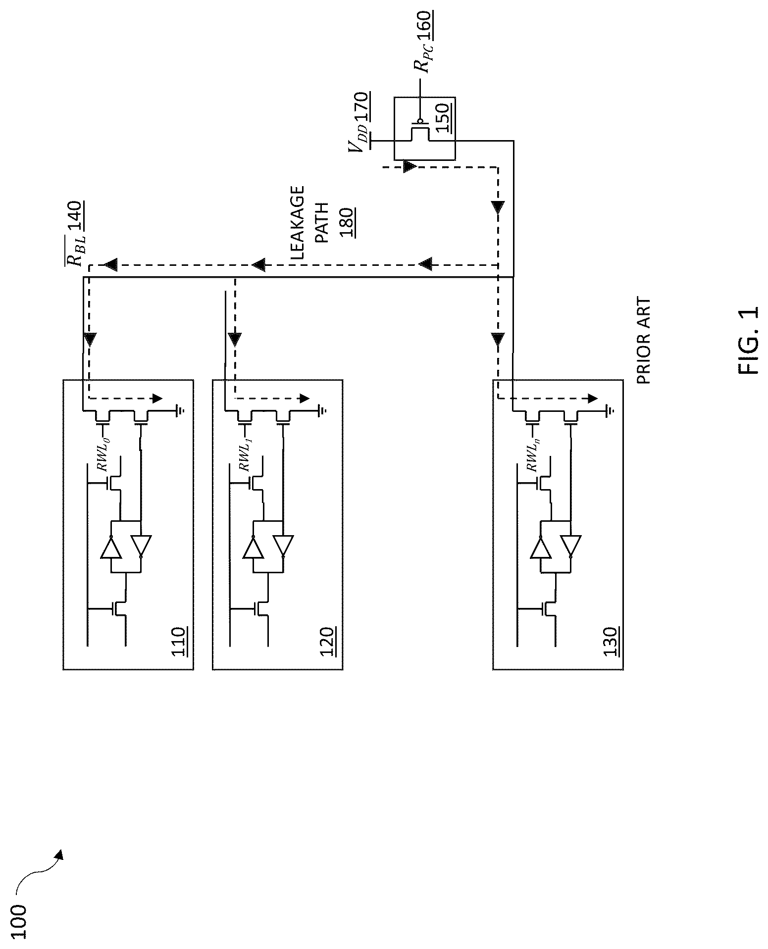 Patent US12620438 Figure 1 – Retention mode low leakage high performance bit line clamping scheme based on an output latch state