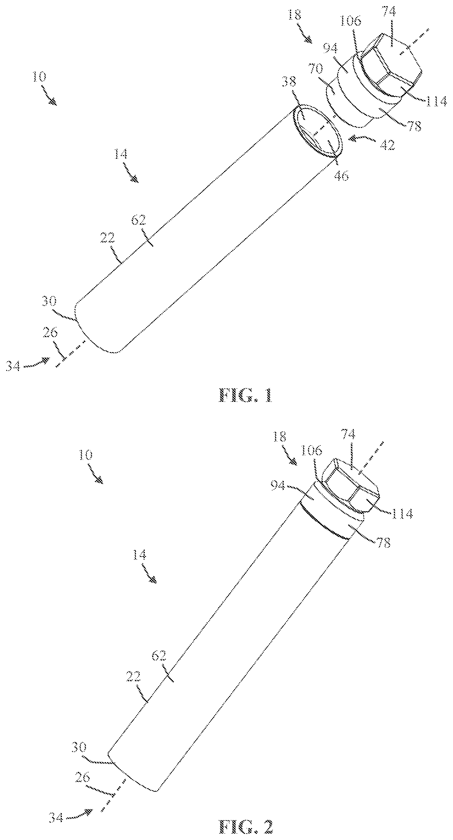 Patent US12620504 Figure 1 – Irradiation vial with breakaway cap