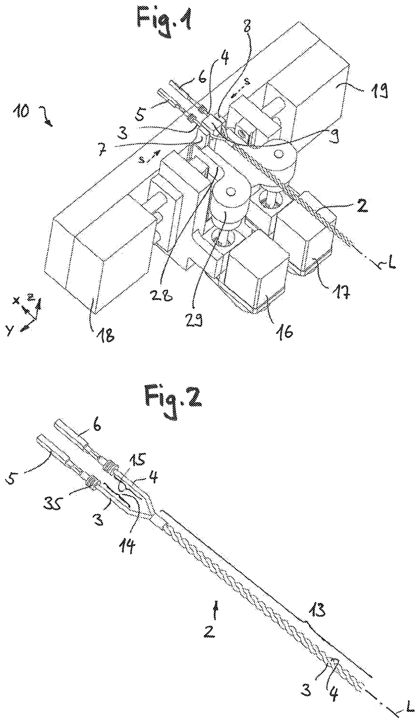 Patent US12620509 Figure 1 – Cable alignment apparatus and method for aligning assembled cable ends of two cables of a cable harness in the correct rotational position as well as arrangement for assembling plug housings with cable ends with the cable alignment apparatus