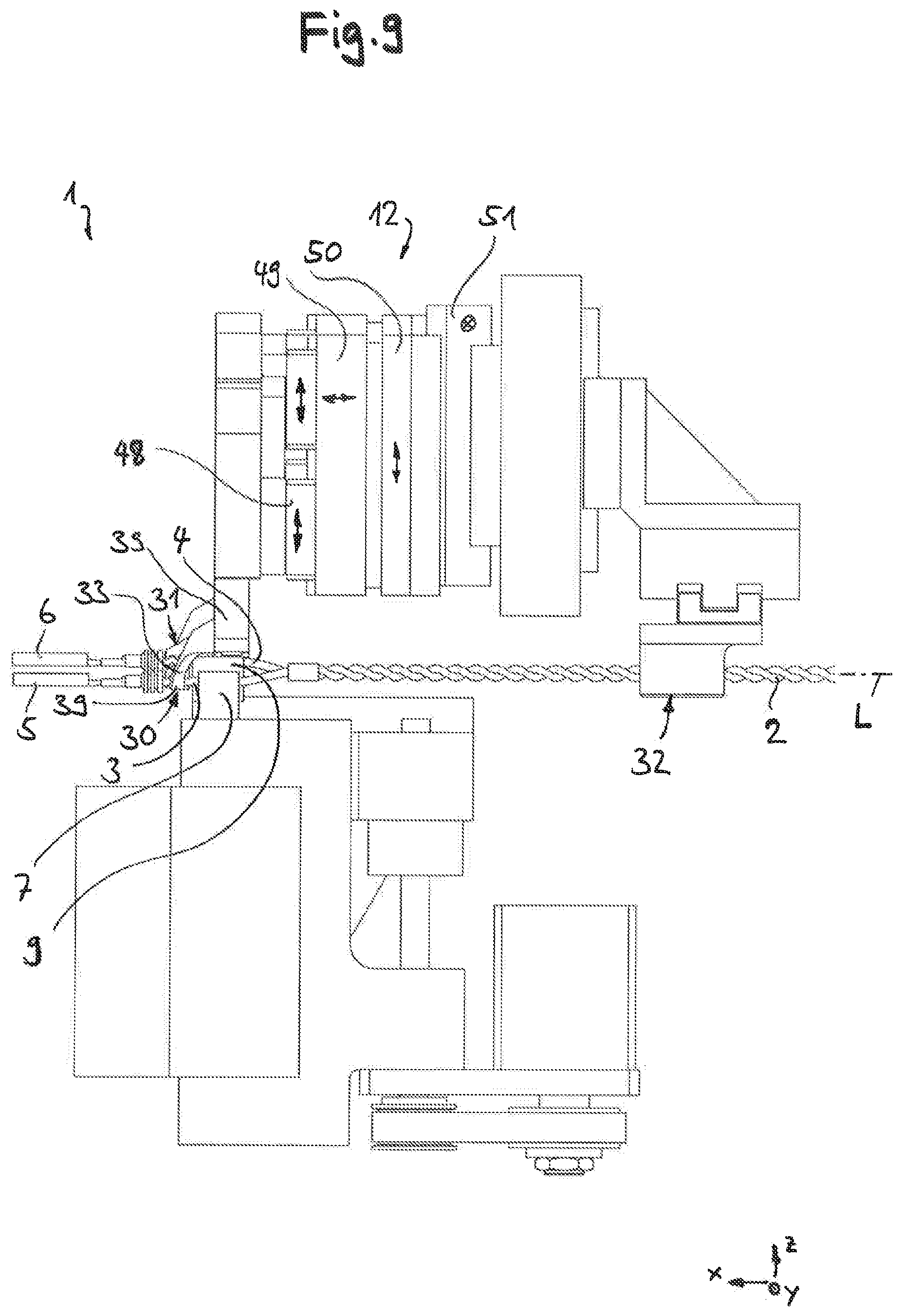 Patent US12620509 Figure 7 – Cable alignment apparatus and method for aligning assembled cable ends of two cables of a cable harness in the correct rotational position as well as arrangement for assembling plug housings with cable ends with the cable alignment apparatus