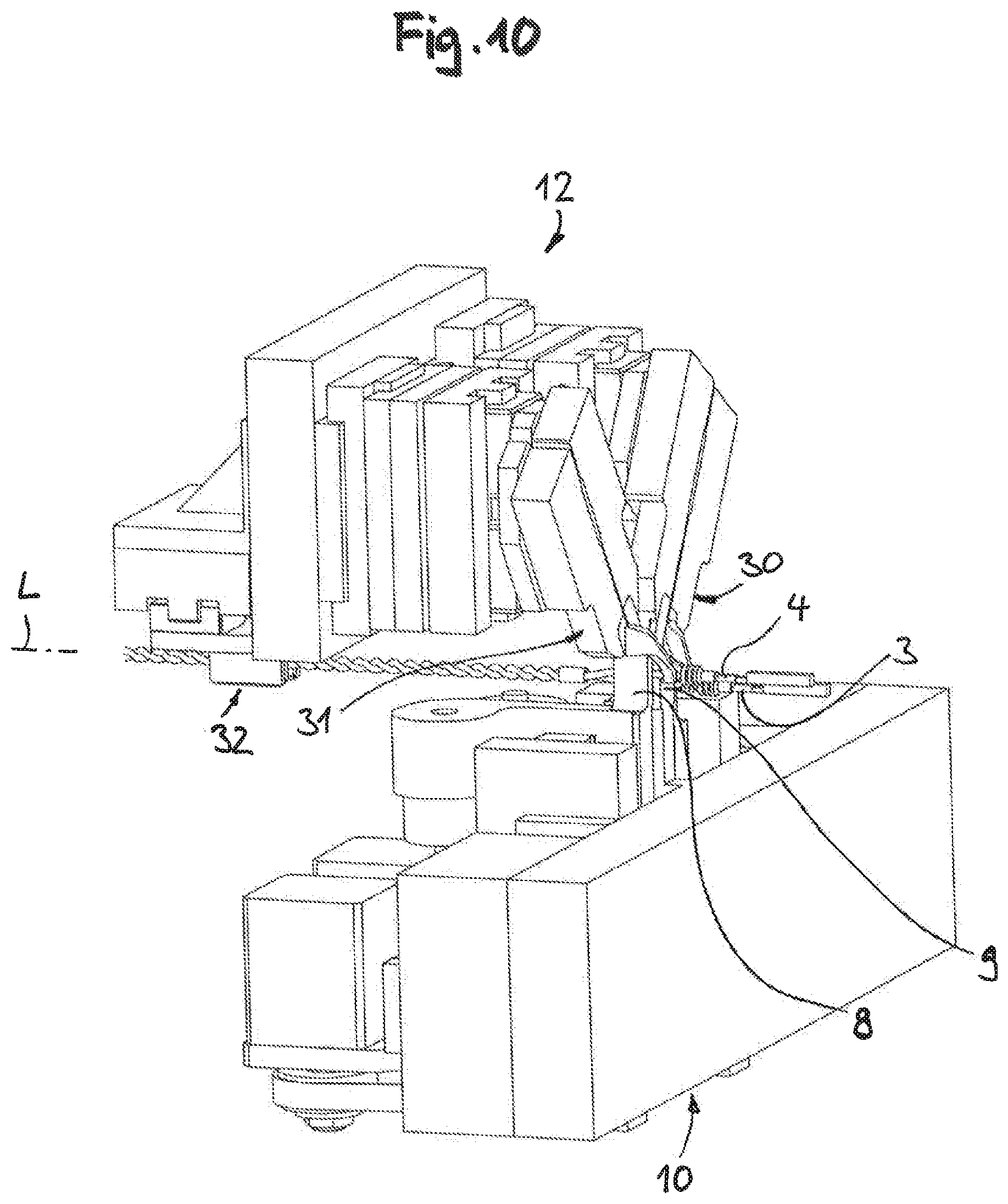 Patent US12620509 Figure 8 – Cable alignment apparatus and method for aligning assembled cable ends of two cables of a cable harness in the correct rotational position as well as arrangement for assembling plug housings with cable ends with the cable alignment apparatus