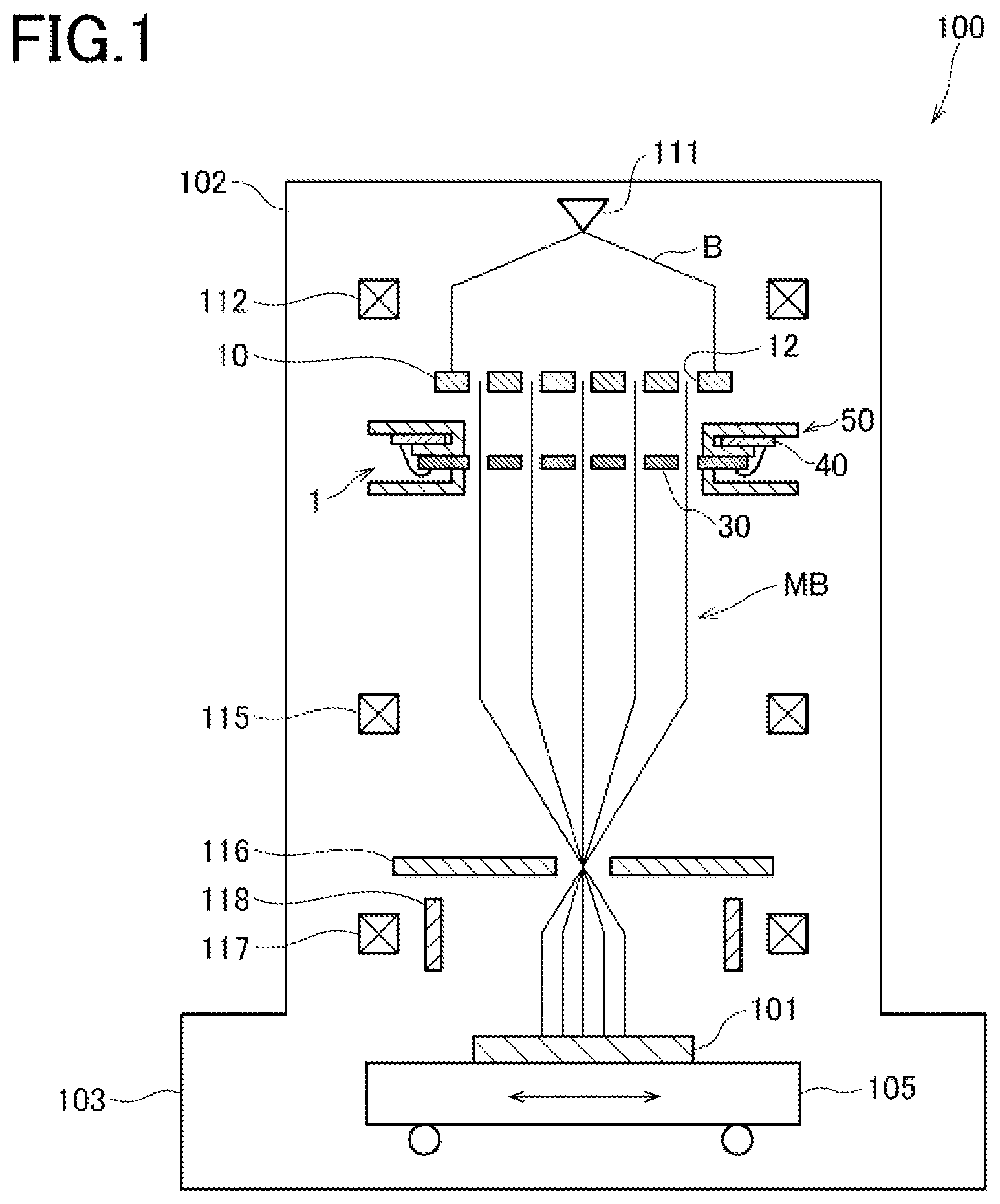 Patent US12620545 — Blanking aperture array system and multi charged particle beam writing apparatus — Figure 1