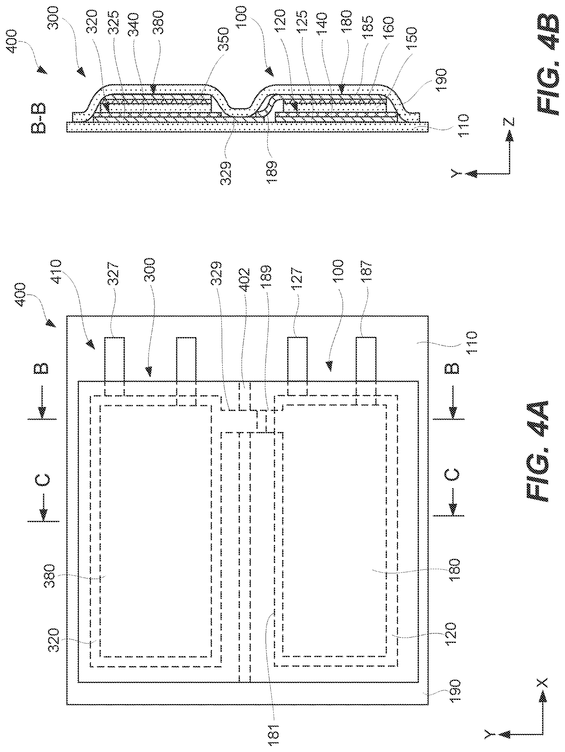 Patent US12620570 Figure 4 – Electronic circuits with directly integrated electrochemical cells