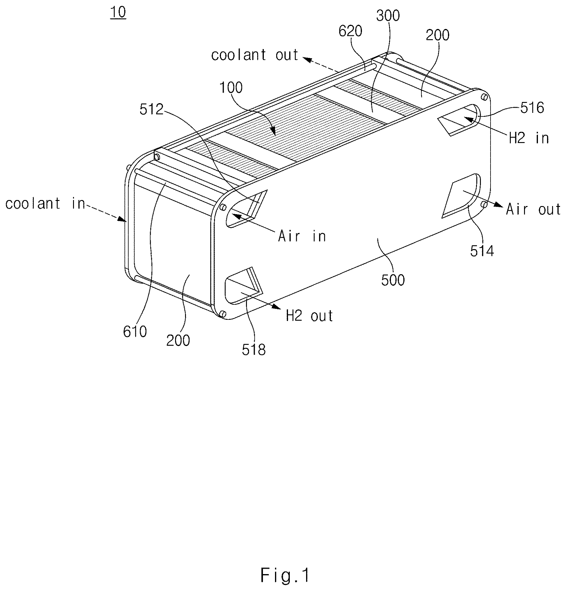 Patent US12620612 Figure 1 – Fuel cell stack